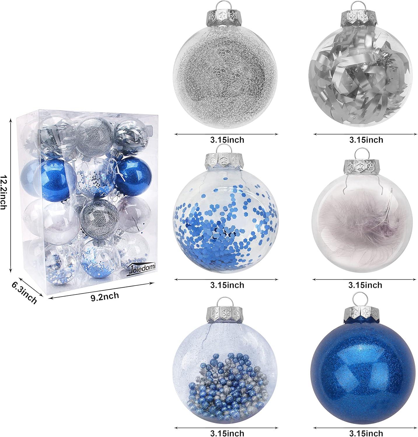 JOYFY 24Pcs 3.15'' Clear Plastic Christmas Ball Ornament Xmas Tree Delicate Decorations