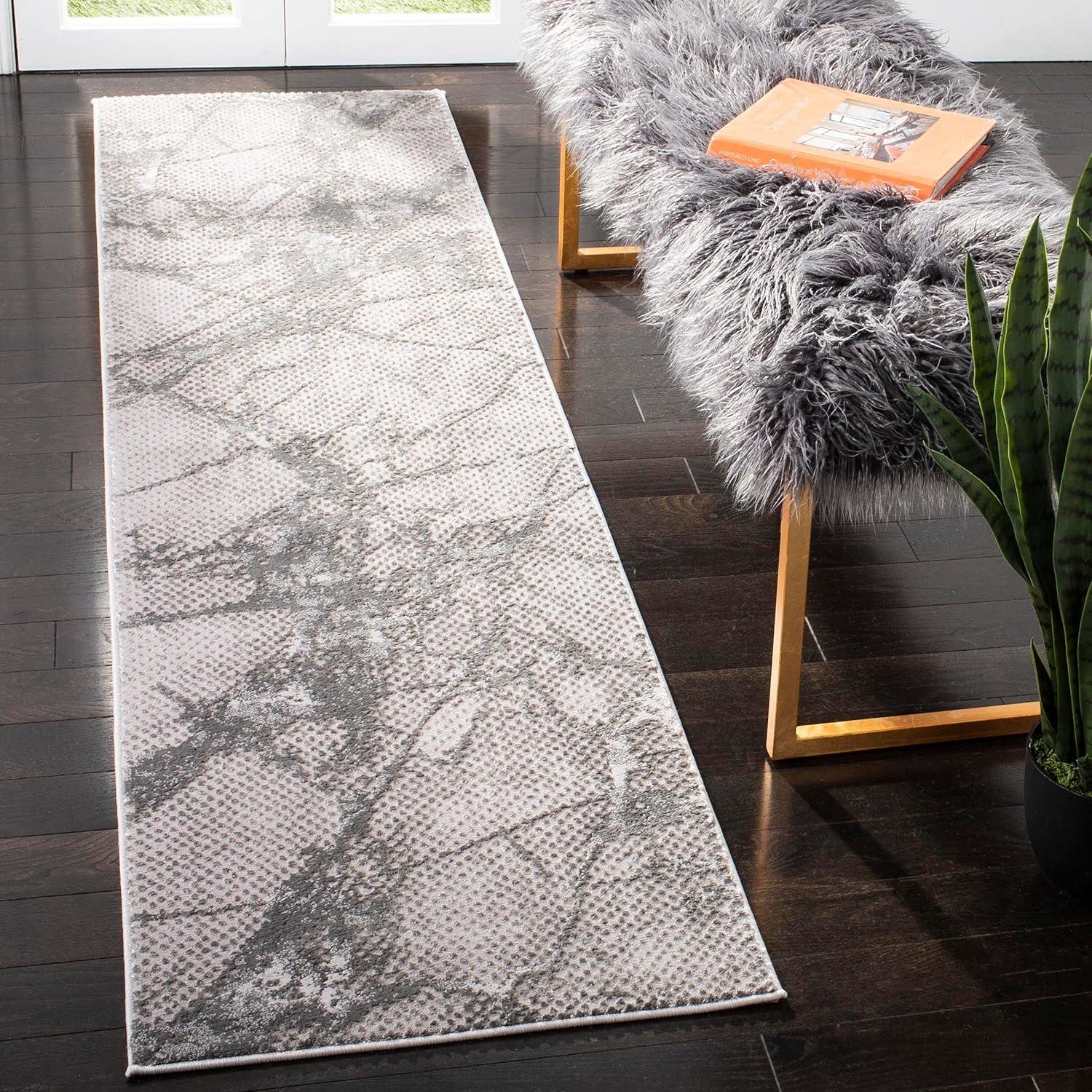 Abstract Silhouette Hand-Knotted Gray Synthetic Area Rug - 5'3" x 7'6"