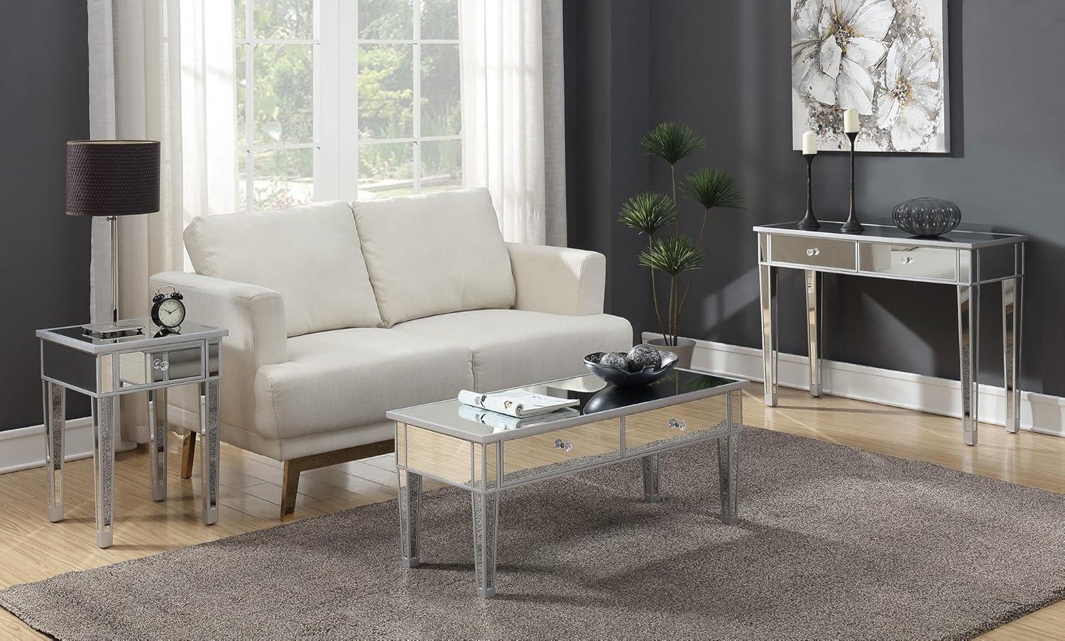 Convenience Concepts Gold Coast 30" Tall Mirrored 2 Drawer Desk/Console, Silver/Mirror, All Ages