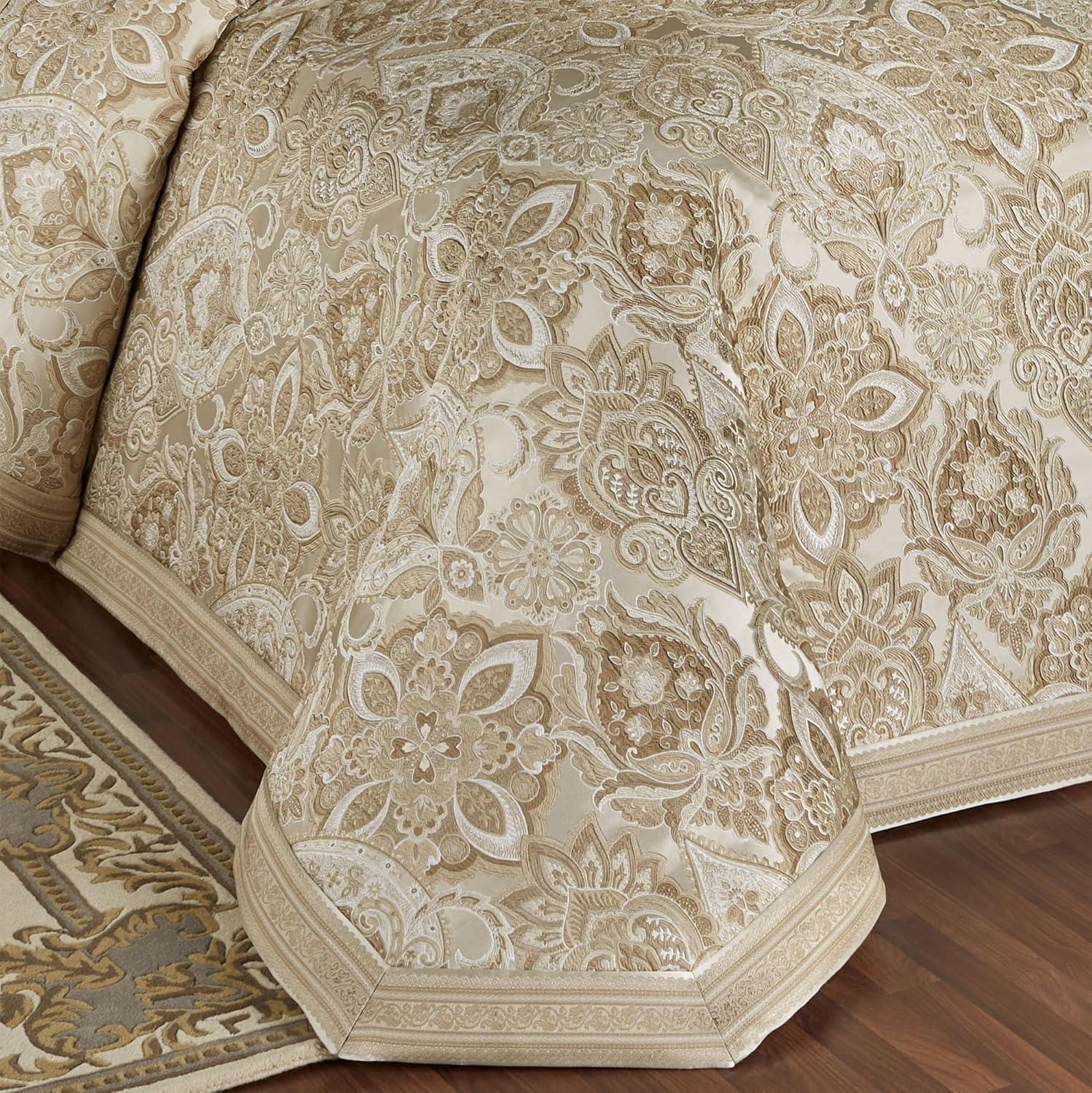 Albany Luxury Bedding | Soothing Neutral Tones of Champagne and Ivory | Jacobean Floral Inspired Damask, Medallions, and Stripes | 3 Piece Bed Set Includes Oversized Queen Bedspread & 2 Standard Shams