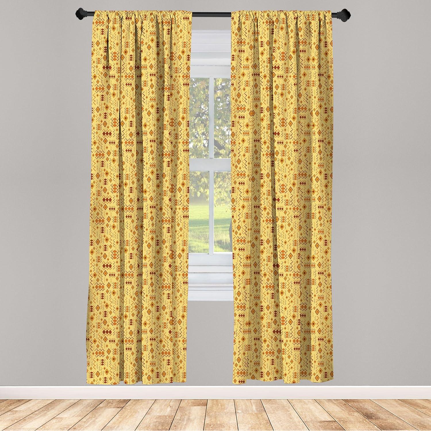 Ambesonne African Curtains, Random Doodles, Pair of 28"x84", Brown Marigold Mustard
