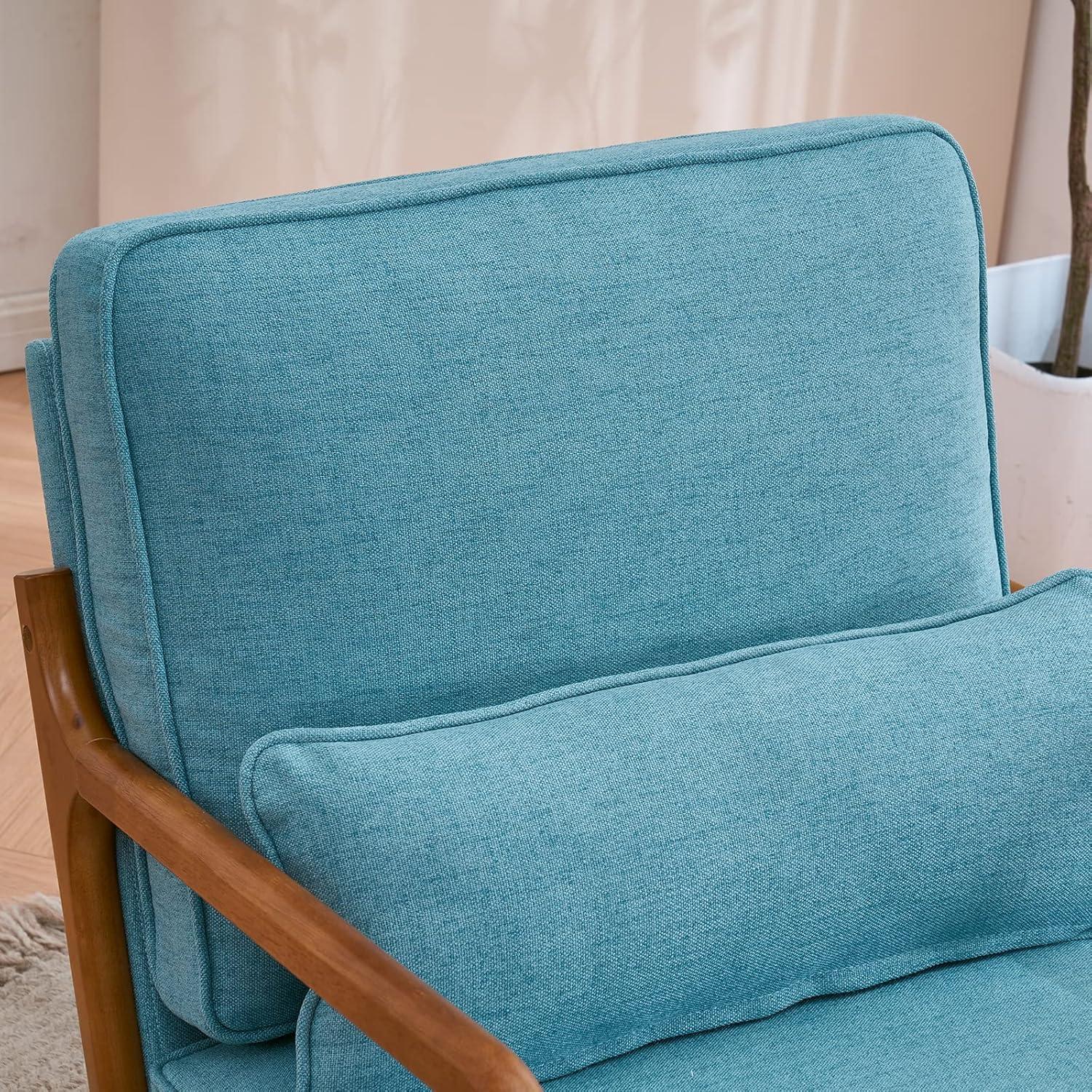 Tcbosik Accent Upholstered Chair with Backrest and Armrest, Wooden Reading Armchair with Pillow for Living Room Studio Office Couch, Teal