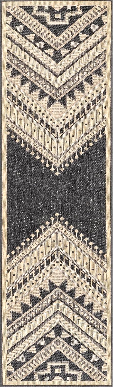 Nuloom Landry Geometric 2x8 Indoor/Outdoor Runner Rug for Living Room Patio Deck Front Porch Entryway Hallway Kitchen, Charcoal/Ivory