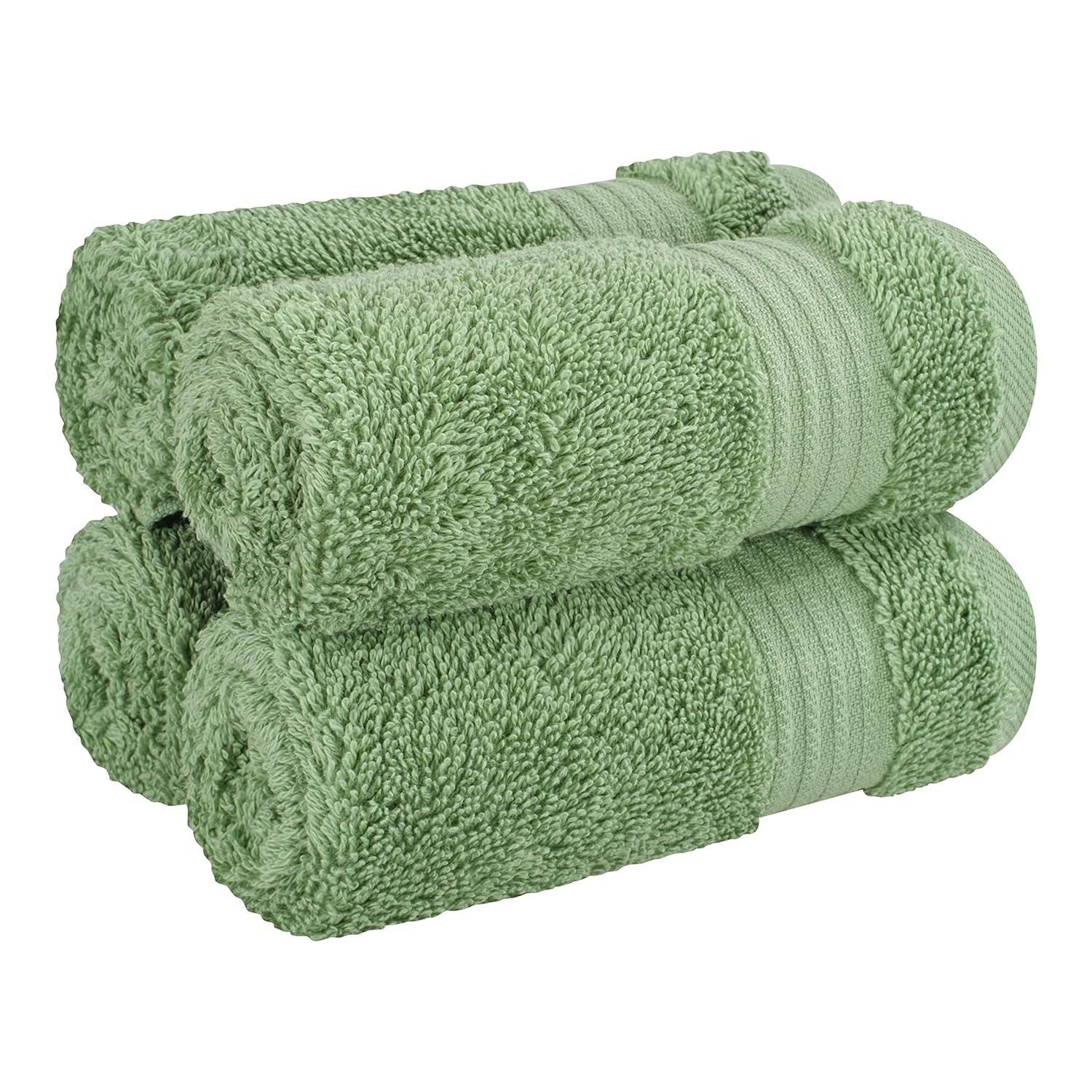 Quick-Dry, Soft & High Absorbent Washcloths Towels 13"x13" Cotton Turkish Bath Towel Set of 4 | Daily Use 100% Cotton Towels for Bathroom Gym & More | Bathroom Towels Set (4 Pcs, Green)
