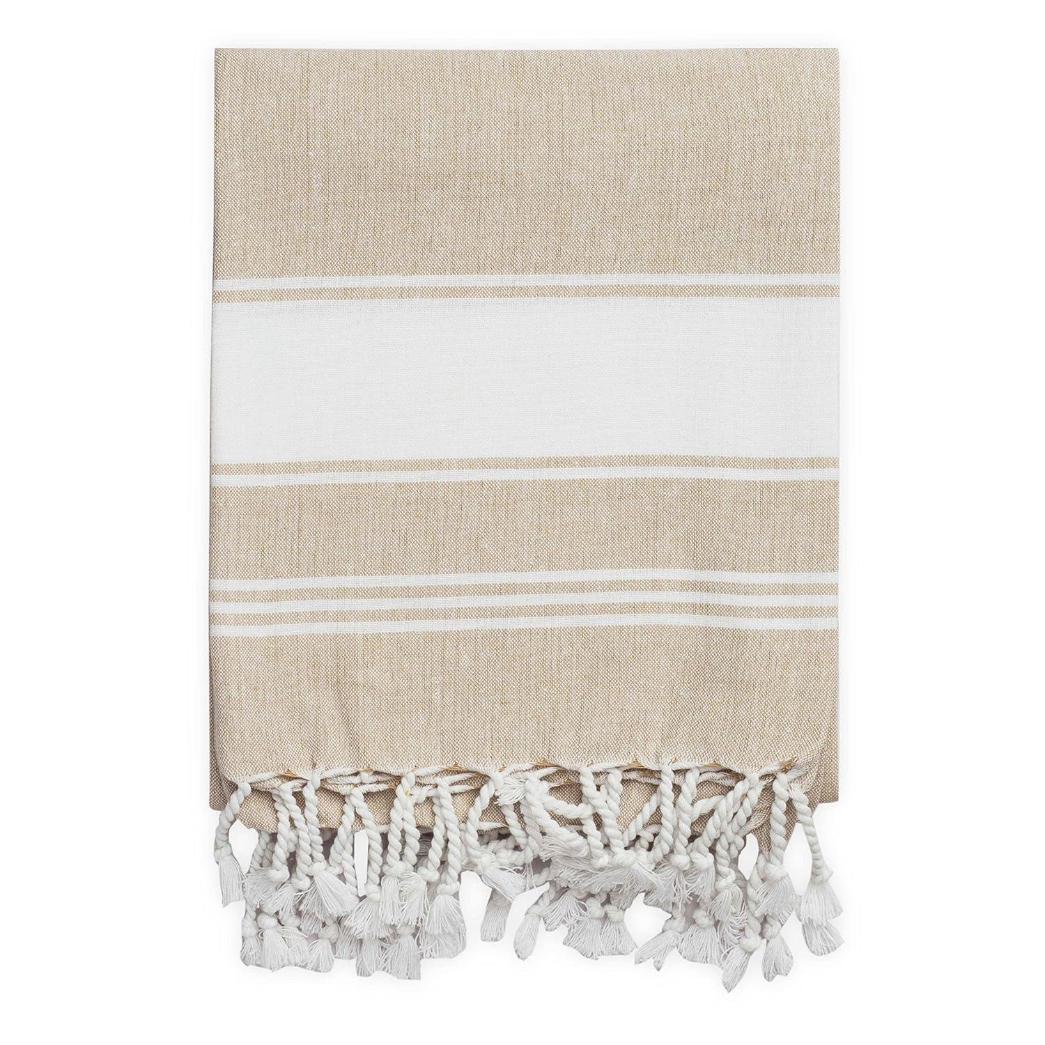 LANE LINEN Oversized Beach Towels, 2 Pack Turkish Towel Set for Adults, Lightweight, Quick Dry, Absorbent & Sand Proof, 39"x71" Pool Towels – Beige