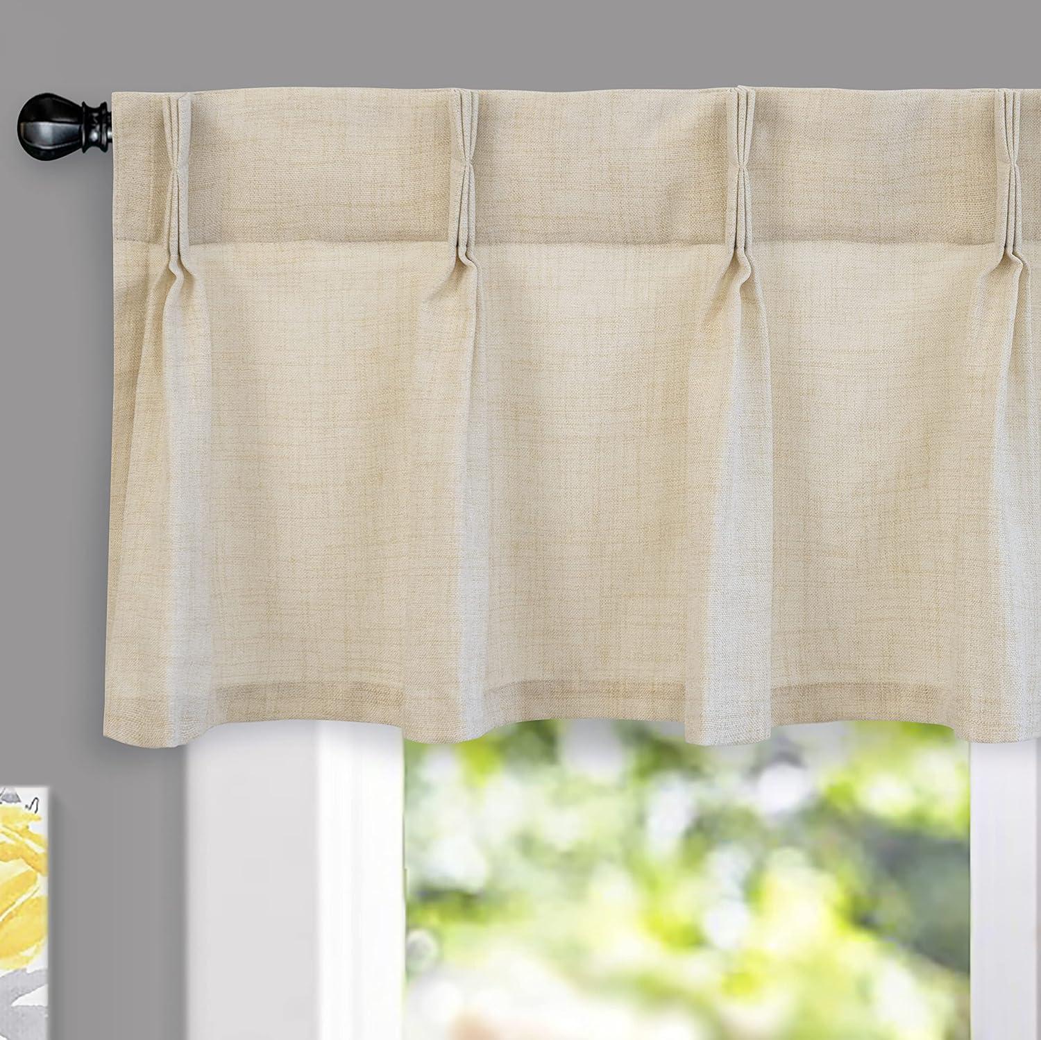 DriftAway Pinch Pleat Valance Kitchen Curtains Linen Textured Short Curtains for Small Window Bathroom 2 Panels Cafe Curtains Back Tabs Farmhouse Rustic Curtain 30 x 24 Inches Light Linen