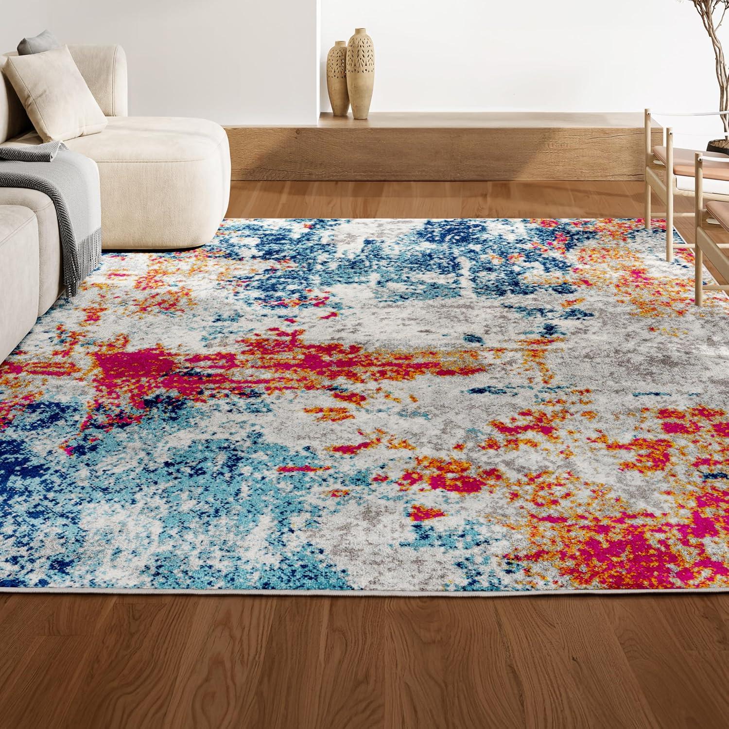 8'x10' Sunset Modern Abstract Area Rug, Blue/Multi - JONATHAN Y