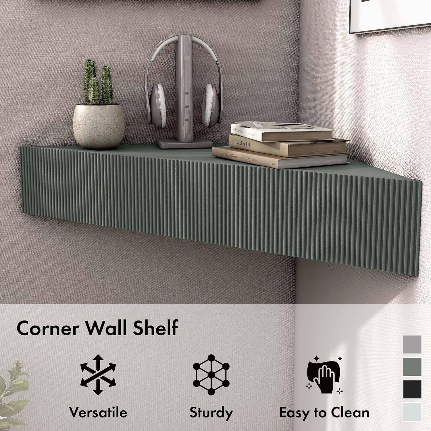 Denhour DH BASIC Transitional 47-inch 3-Shelf Corner Floating TV Stand by  3D Wavy Panel Door - Sage Green Weathered,N/A