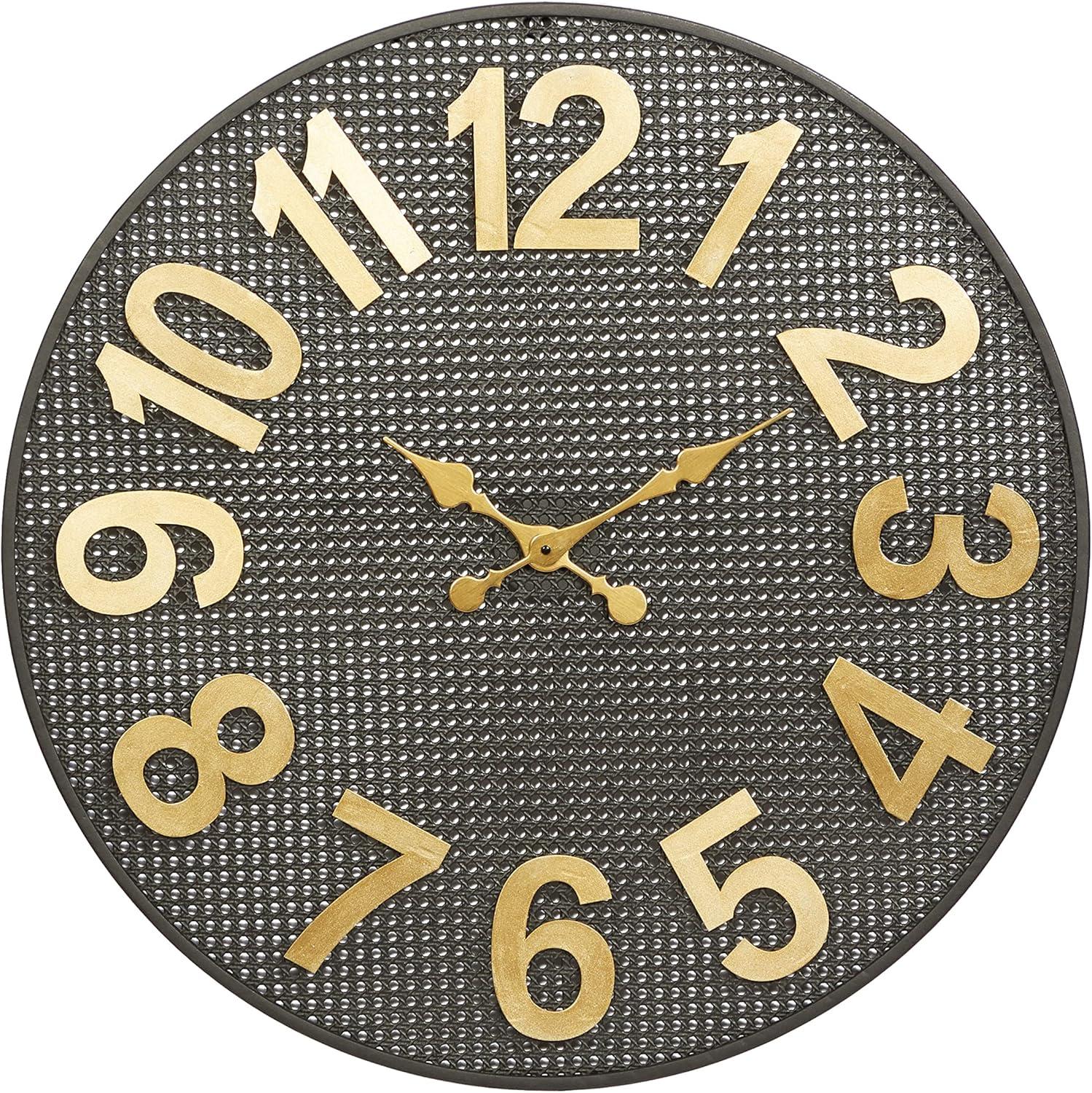 XL Black Metal Wall Clock with Gold Numbers