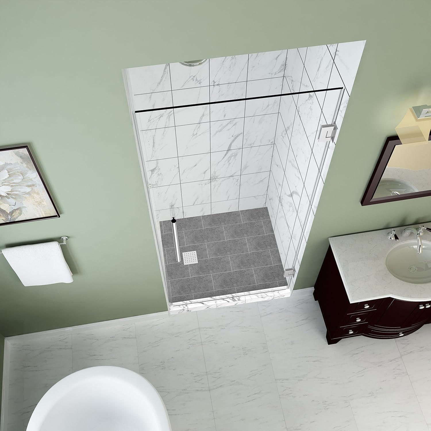 Aston Kinkade 26.75" - 27.25" W x 72" H Hinged Frameless Shower Door SDR997EZ-CH-27-10