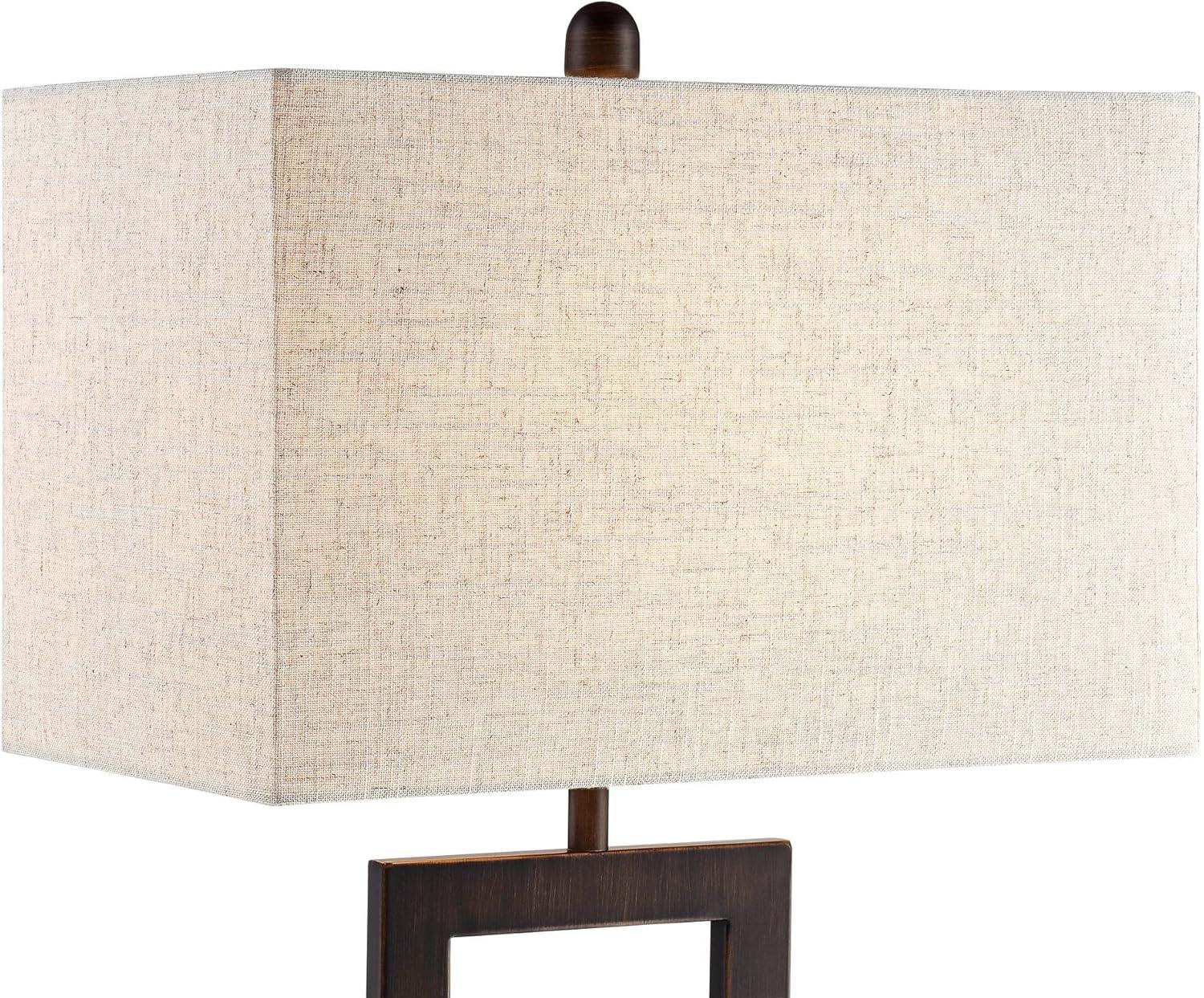 360 Lighting Todd Modern Table Lamps 30" Tall Set of 2 Bronze with USB and AC Power Outlet in Base Oatmeal Shade for Bedroom Living Room Bedside Desk