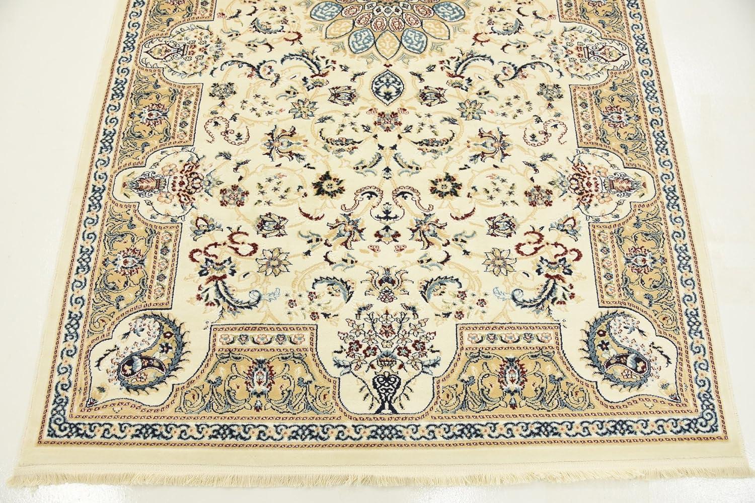 Ivory Floral Rectangular Synthetic Easy Care Rug