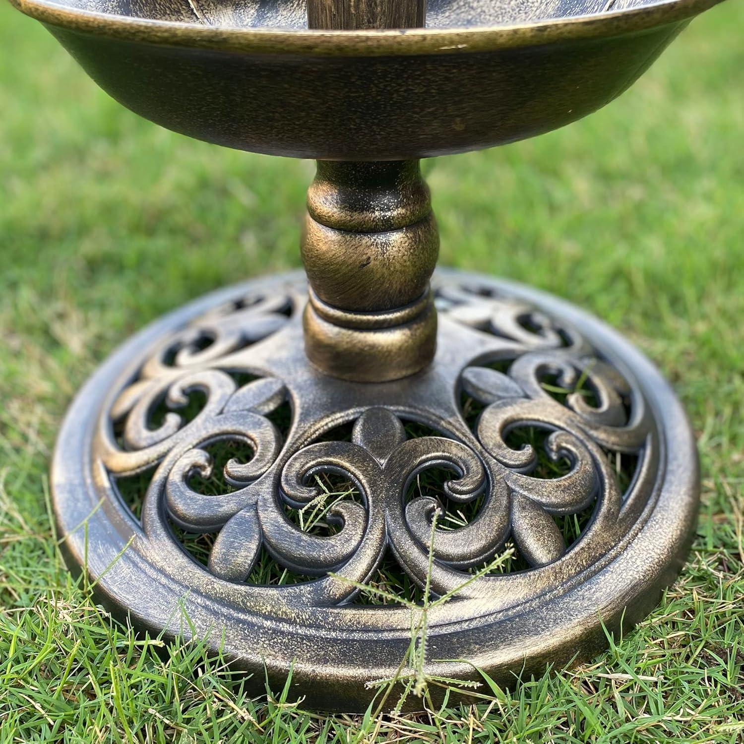 Westcharm 30 Inch Solar Lighted Bird Bath for Yard and Garden with Planter Bowl - Antique Bronze