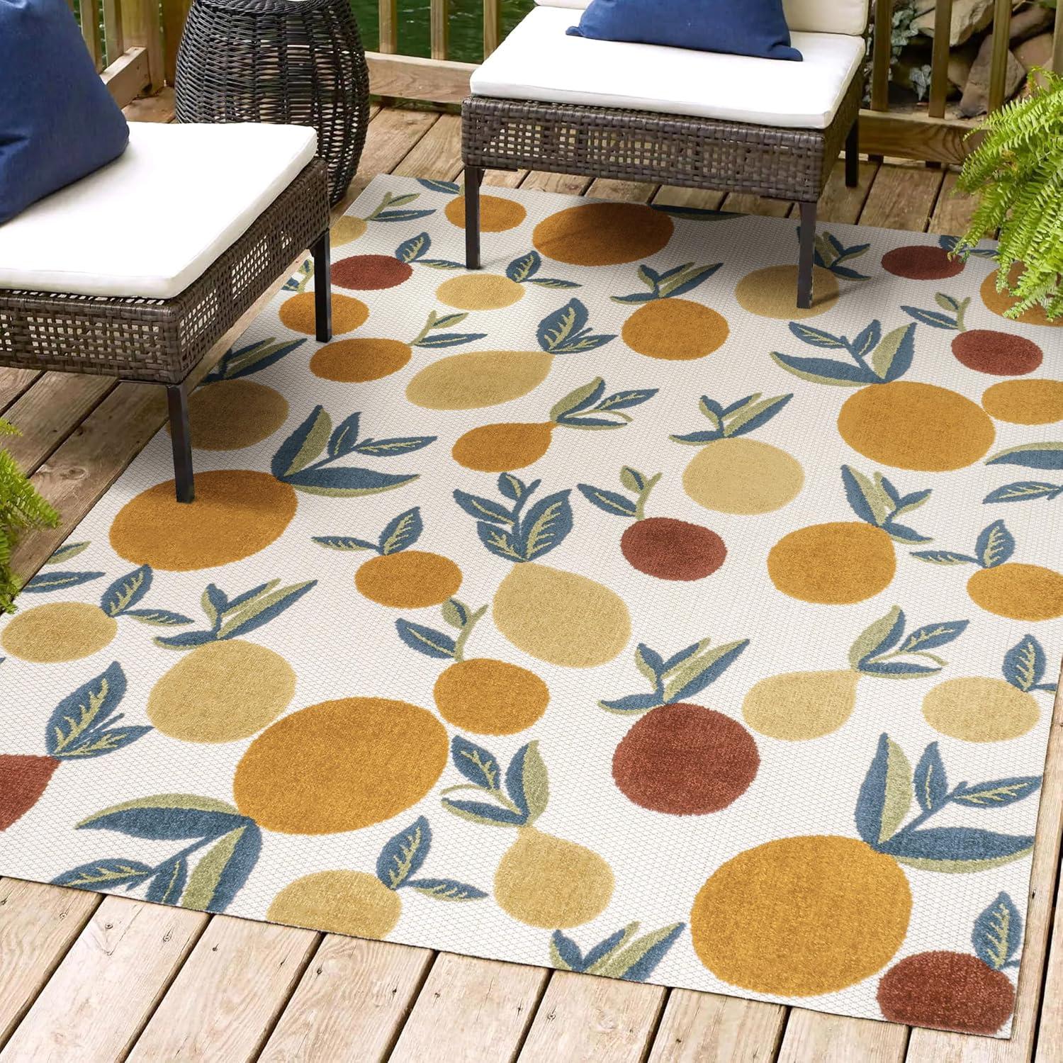 4' x 6' Limone Bold Lemon High-Low Indoor/Outdoor Area Rug, Orange/Beige/Cream - JONATHAN Y