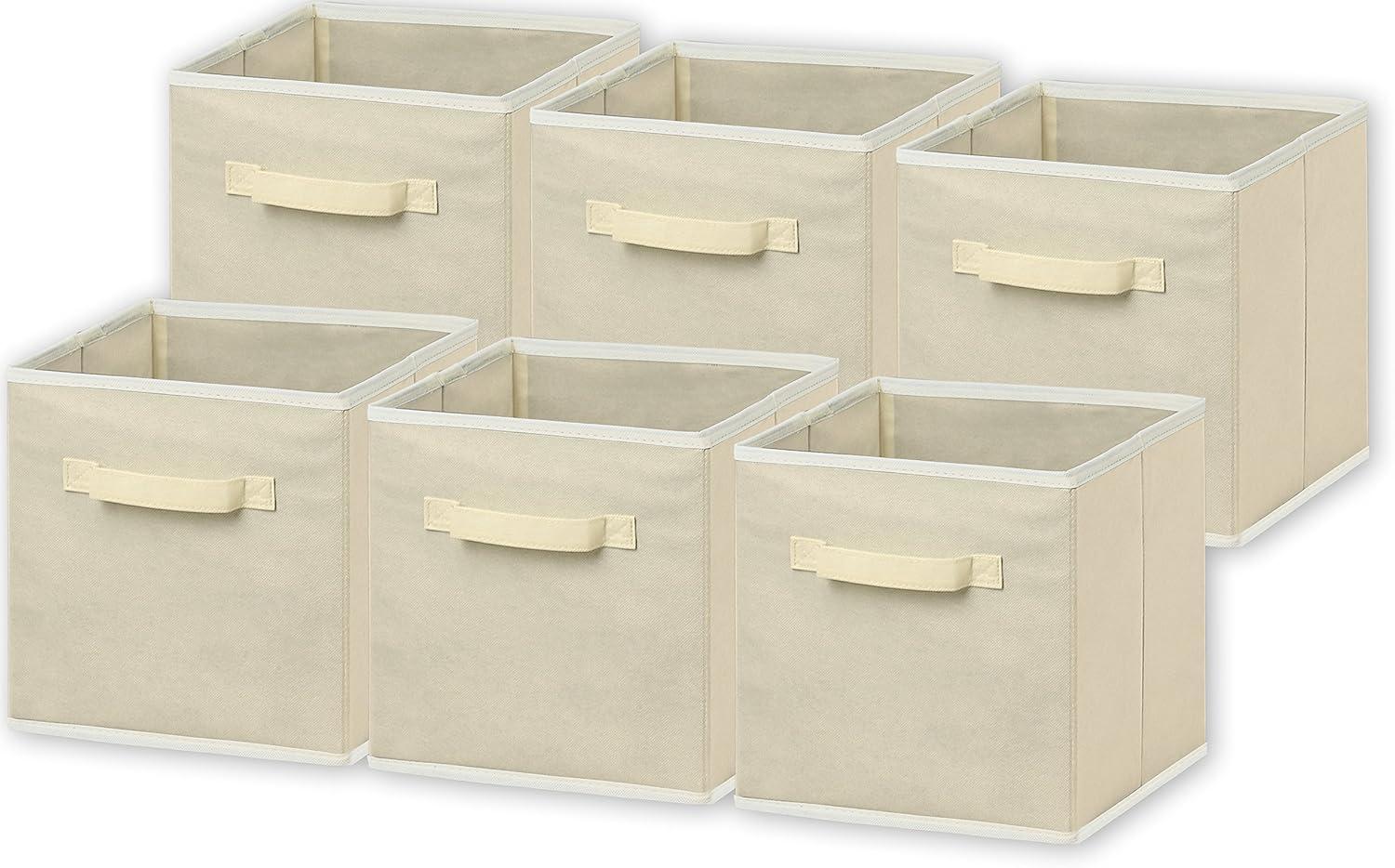 Beige Foldable Fabric Storage Bins, 6 Pack