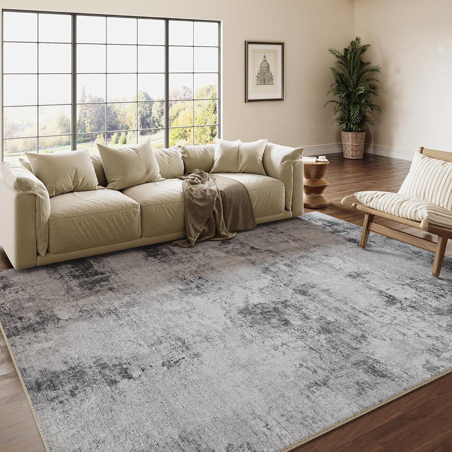 HOMERRY Foldable Area Rug 5' x 7' Washable Modern Abstract Gradient Rug Anti-Slip Backing Rugs for Living Room, Gray