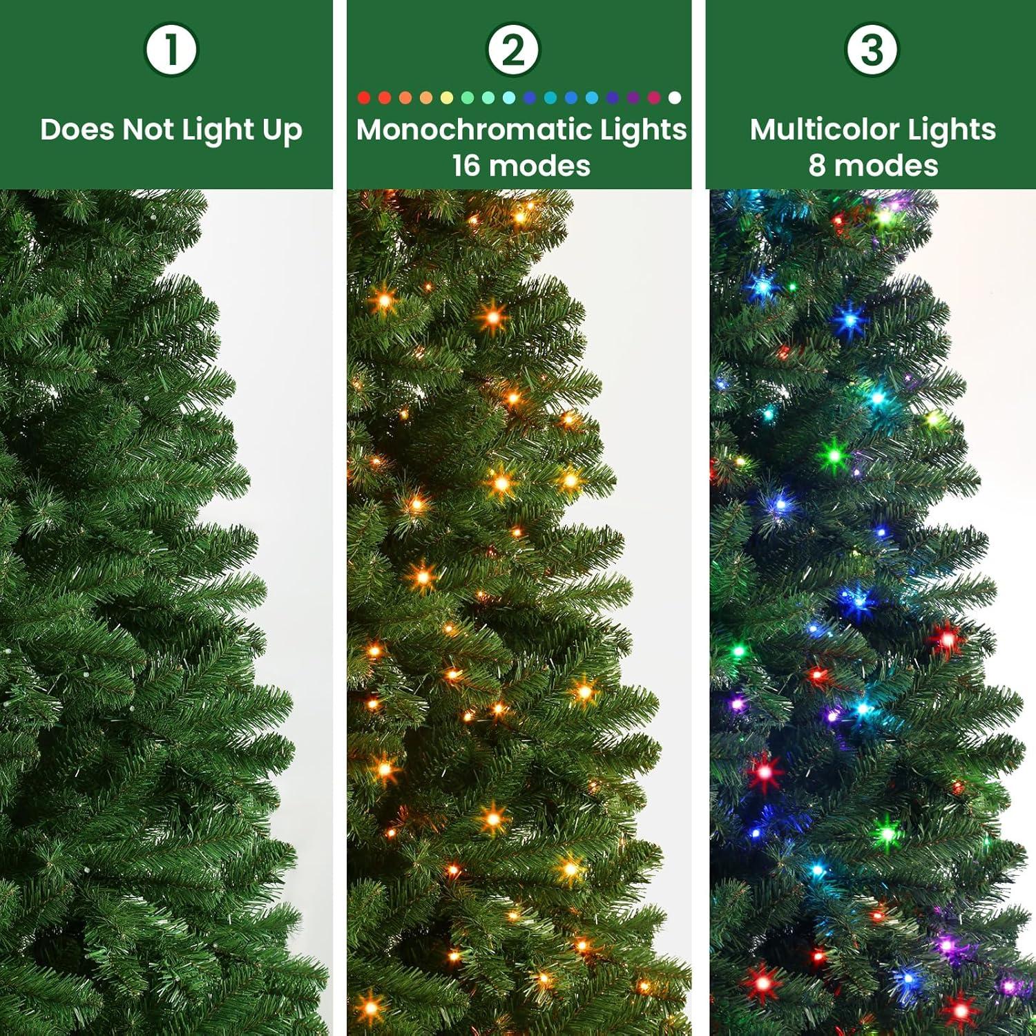 RTB-SHareconn 7.5ft Prelit Premium Artificial Hinged Christmas Tree with 470 RGB Lights, 1264 Branch Tips and Foldable Metal Stand, Perfect Choice for Xmas Decoration, 7.5 FT, Green