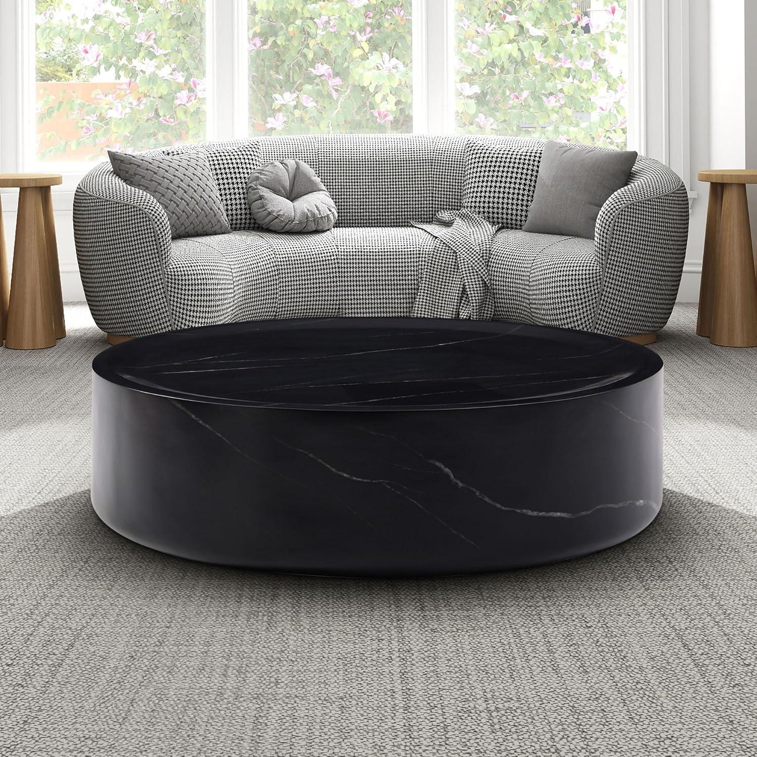 Modern Round Coffee Table Set of 2 for Living Room, Circle Coffee Table Side Table Set, Faux Mars Marble Pattern Center Table End Table Set for Apartment