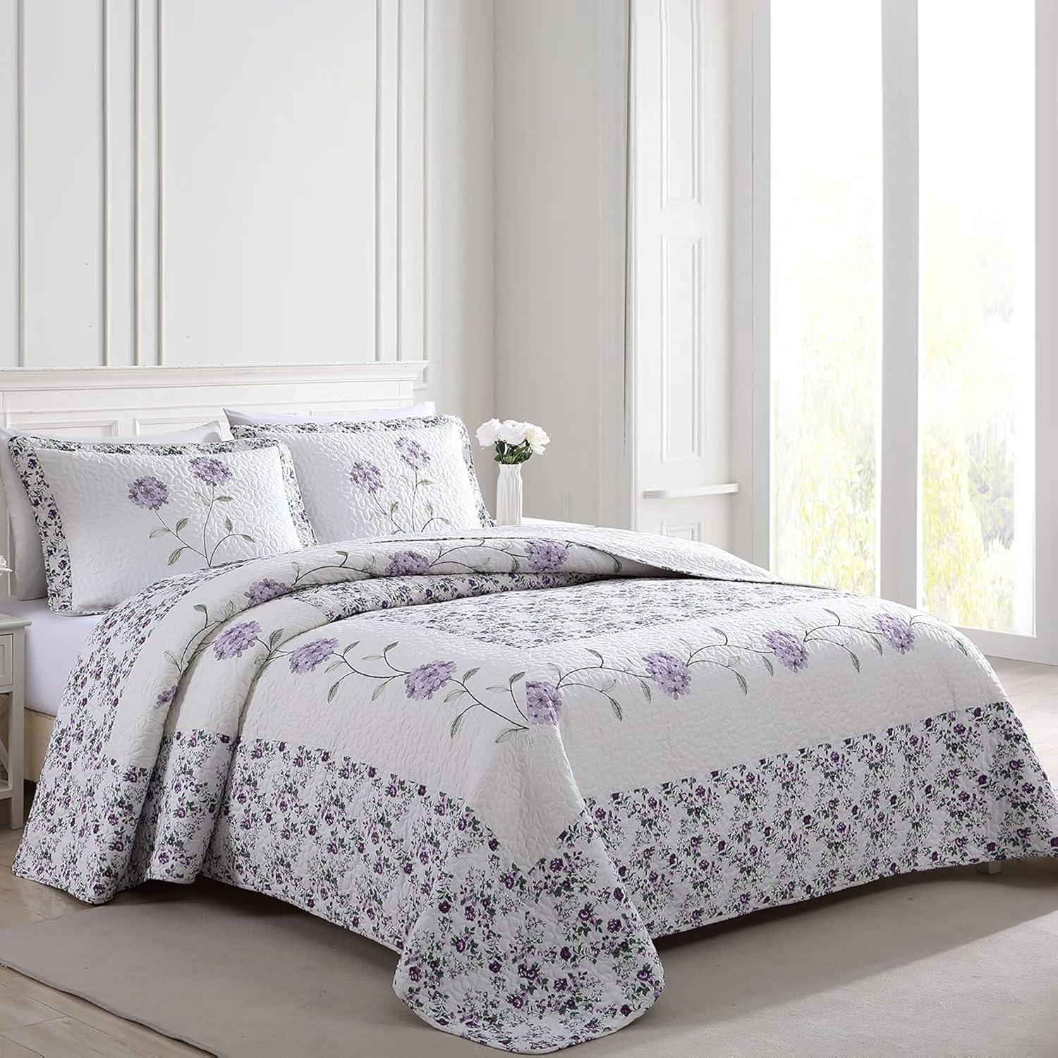 Beatrice Home Fashions Nature and Floral Lavender Polyester Bedspread, Twin