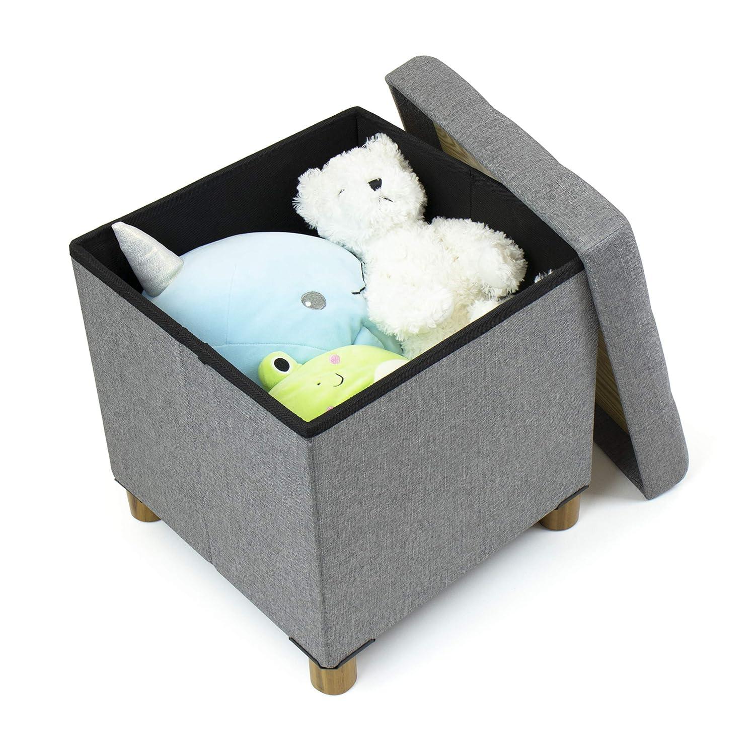 Humble Crew Dakota Collapsible Cube Storage Ottoman Foot Stool with Tray, Grey