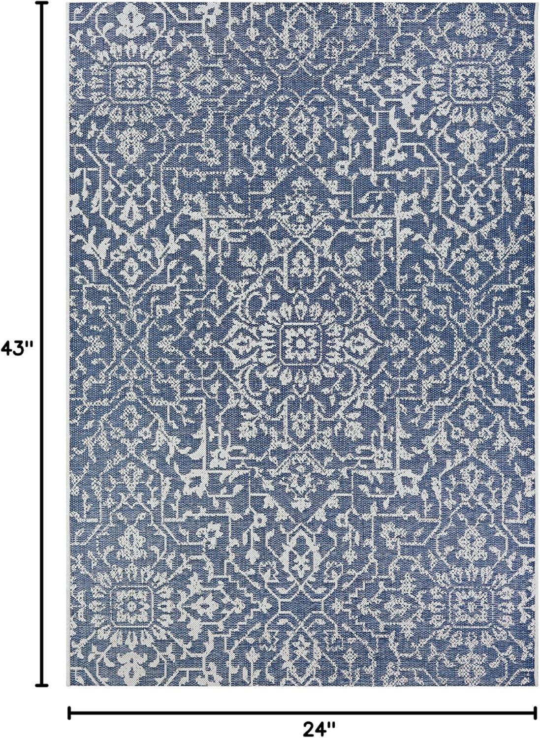 Couristan Monte Carlo Palmette Indoor/Outdoor Area Rug, 5'10" x 9'2", Navy-Ivory