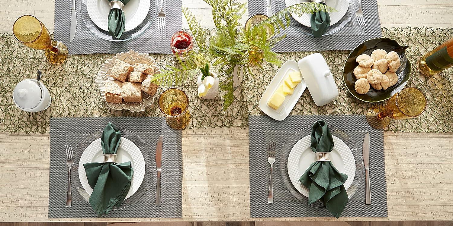 Gray Double Border Vinyl Rectangle Placemats, Set of 6