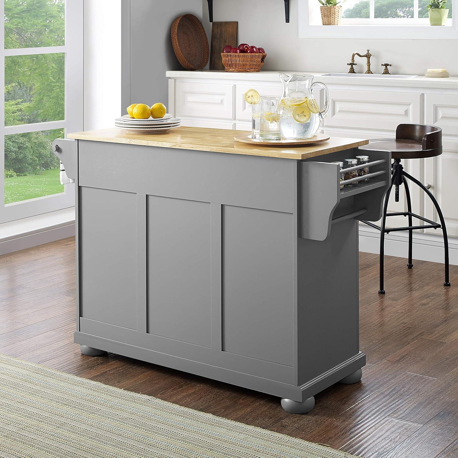 Alexandria Kitchen Island with Wood Top Vintage Gray/Natural - Crosley