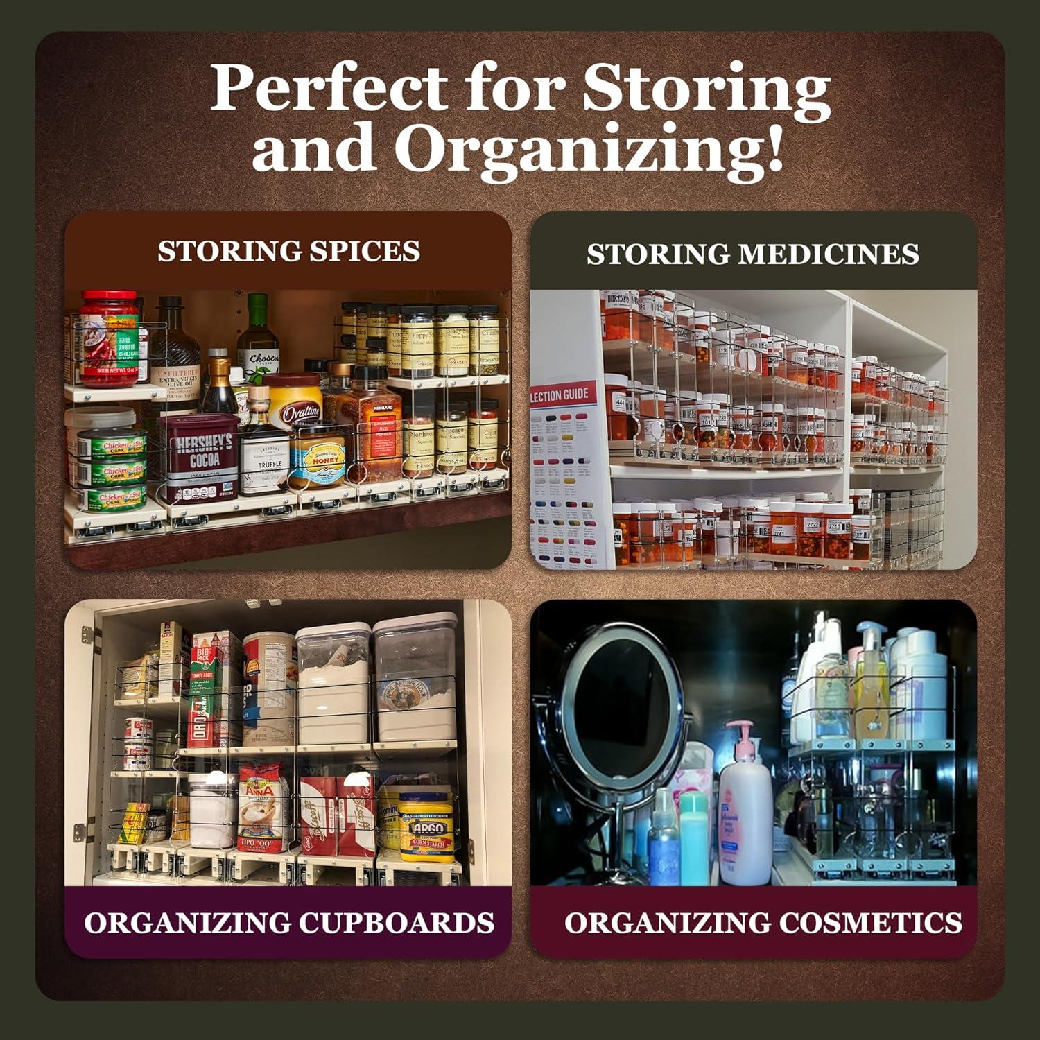 Vertical Spice 13.8" Depth Heavy Duty Pull Out Spice Rack Drawer - 2 Drawers, Mix Containers - Sliding Cabinet & Pantry Organizer - Kitchen Cupboard Storage Rack (6.9''W x 5.0" H x 13.8''D, Cream)