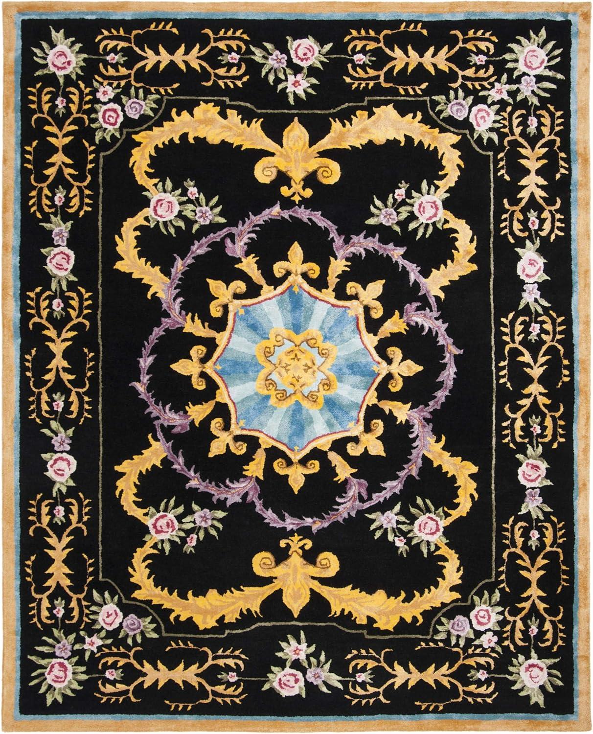 SAFAVIEH Savonnerie Elvan Floral Bordered Wool Area Rug, Black/Multi, 9' x 12'