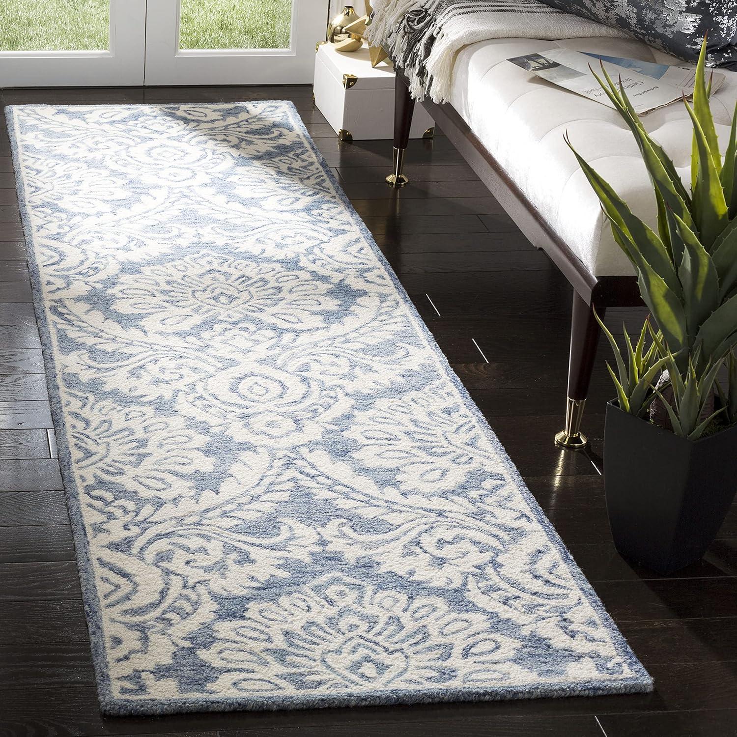 Blossom BLM106 Hand Tufted Indoor Runner Rug - Blue/Ivory - 2'3"x6' - Safavieh