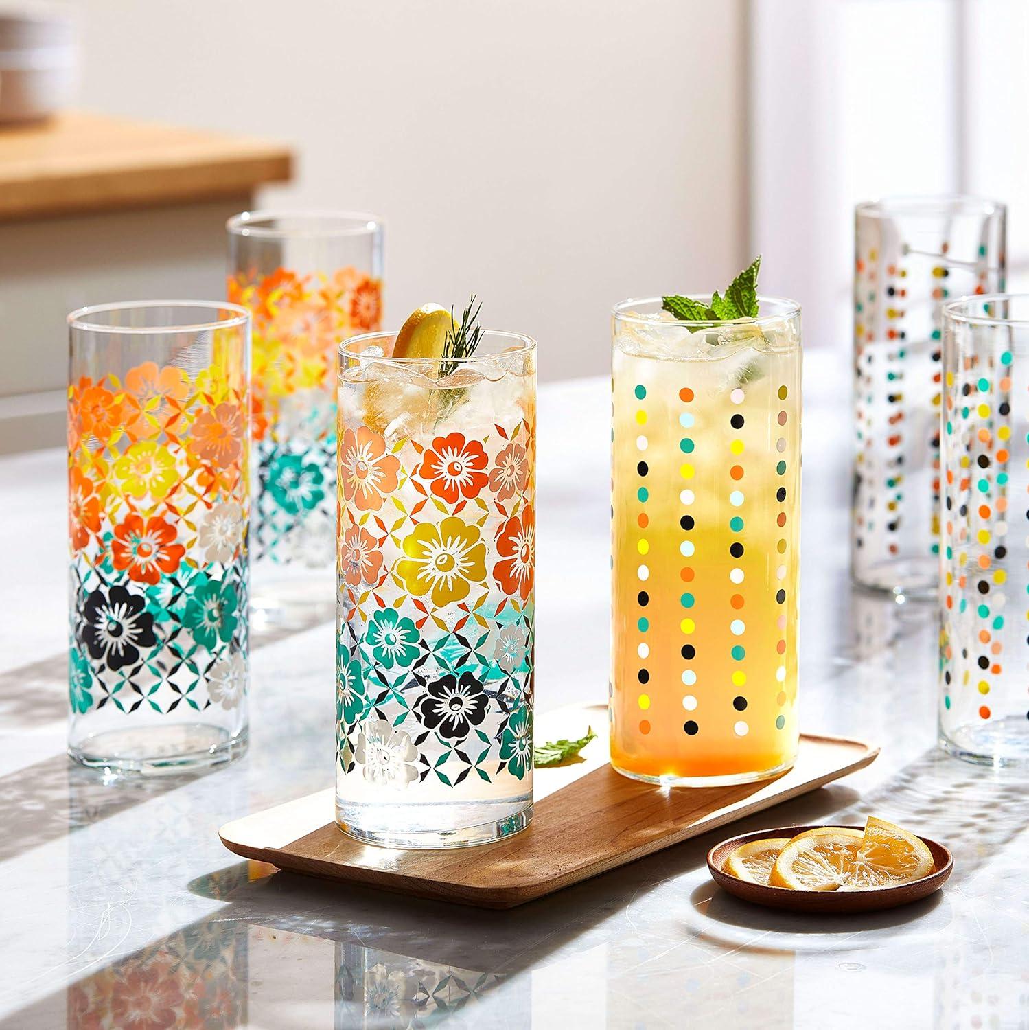 Libbey Libbey Vintage Flower Power Party Dots Cooler Glasses, 16 oz. (Set of 4)