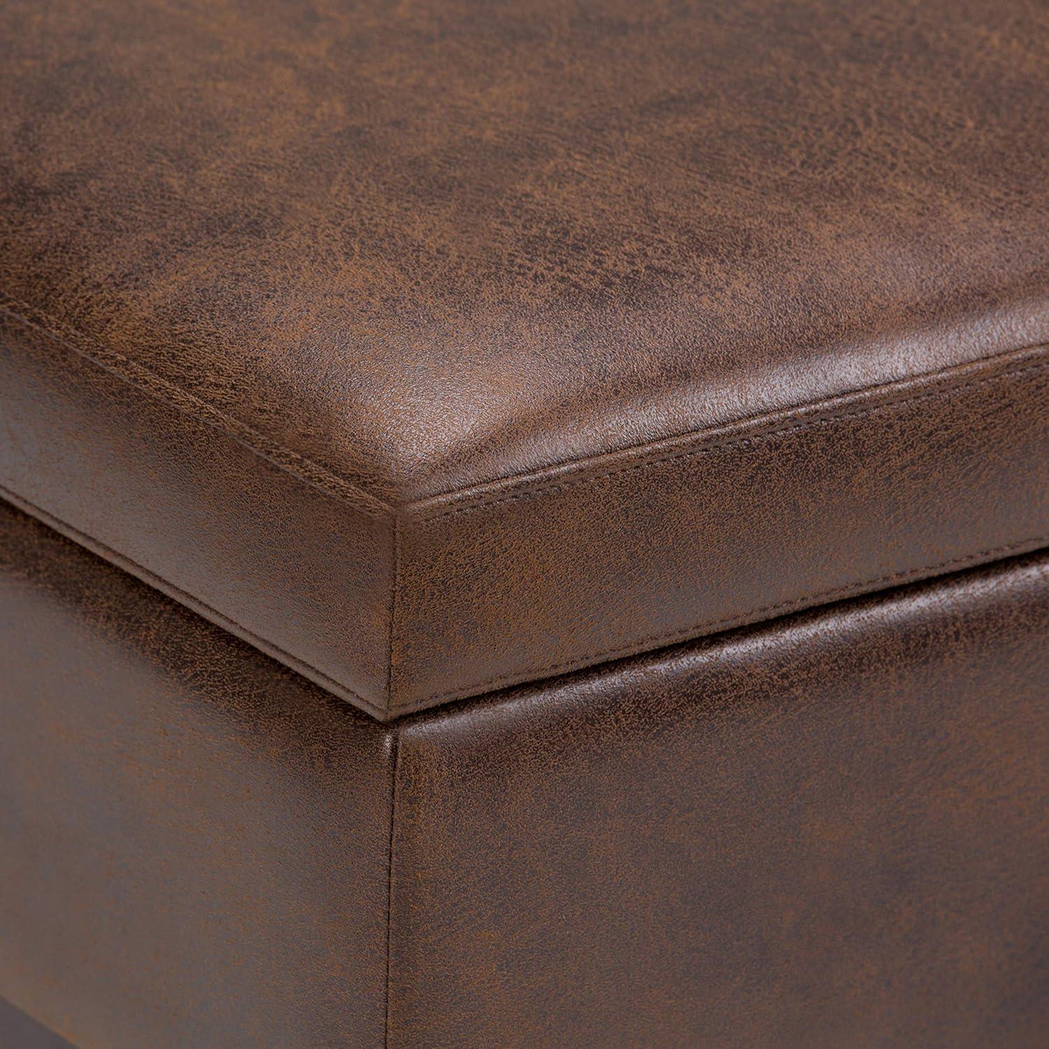 Owen Distressed Chestnut Brown Faux Leather Square Storage Ottoman