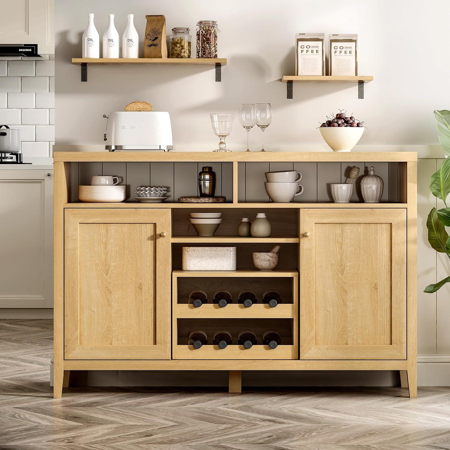 Natural Oak 51'' Farmhouse Sideboard Cabinet with Wine Rack