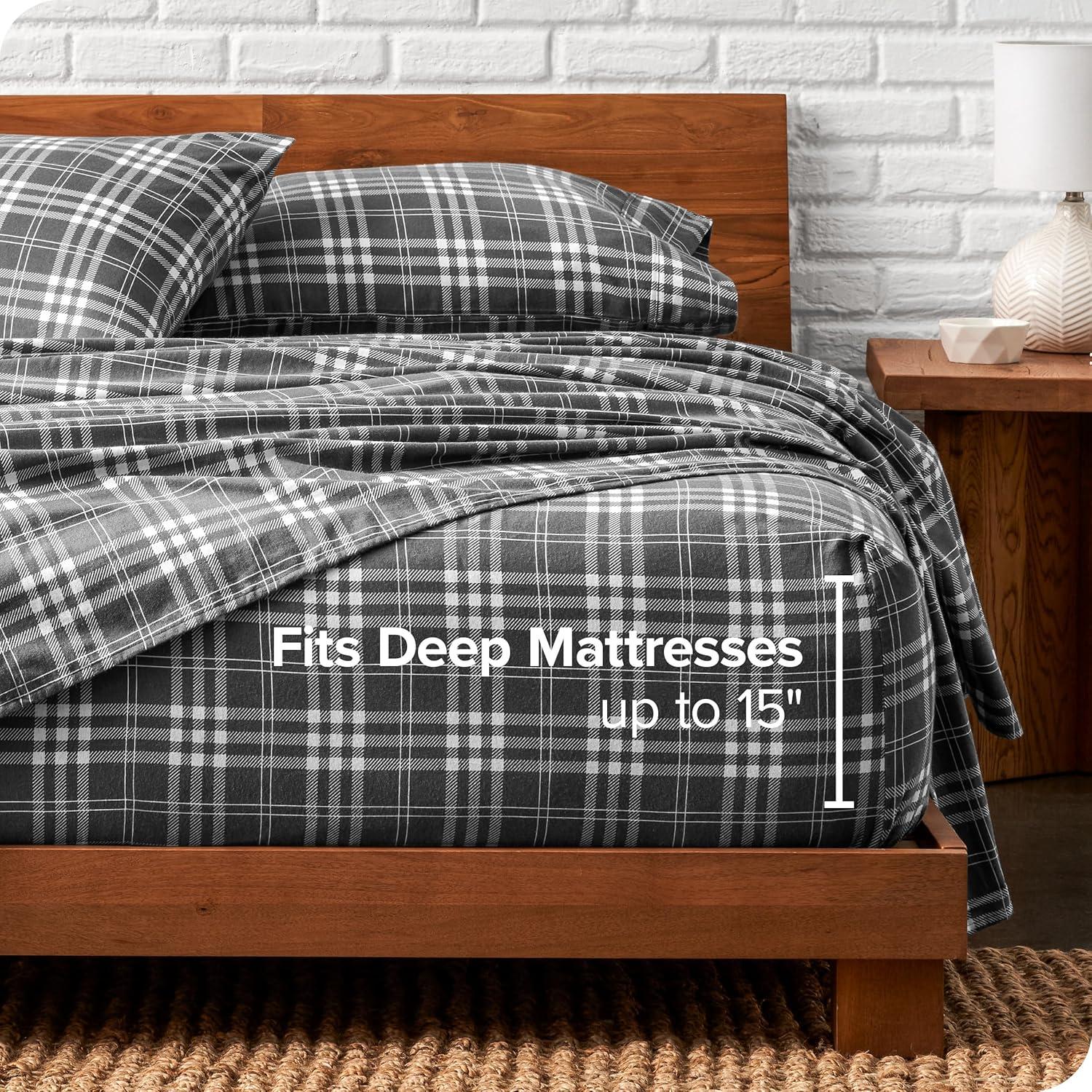 Bare Home Flannel Machine Woven Plaid Sheet Set