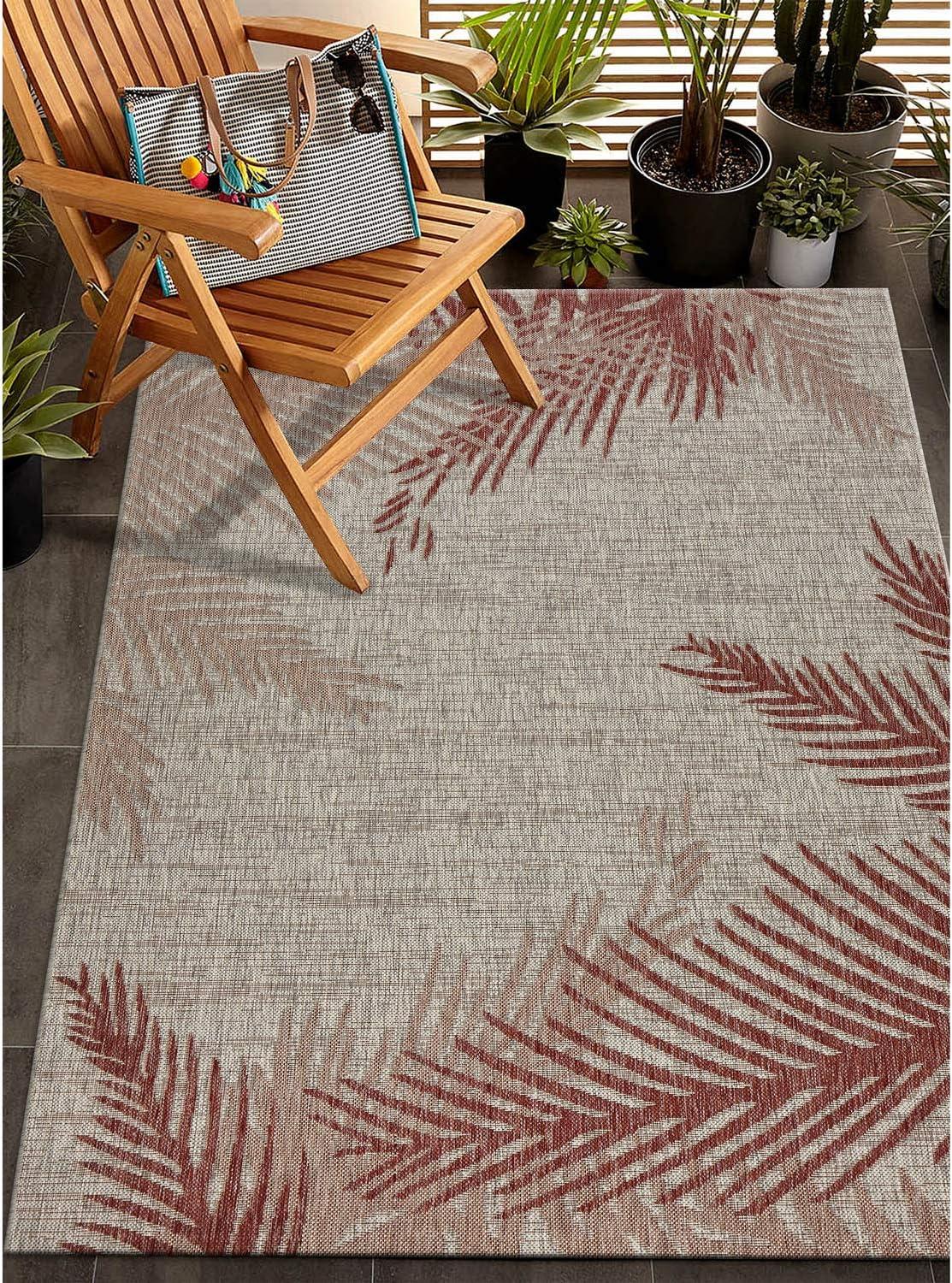 Ox Bay Carmindy 5' x 7' Red Tropical Palms Indoor/Outdoor Area Rug