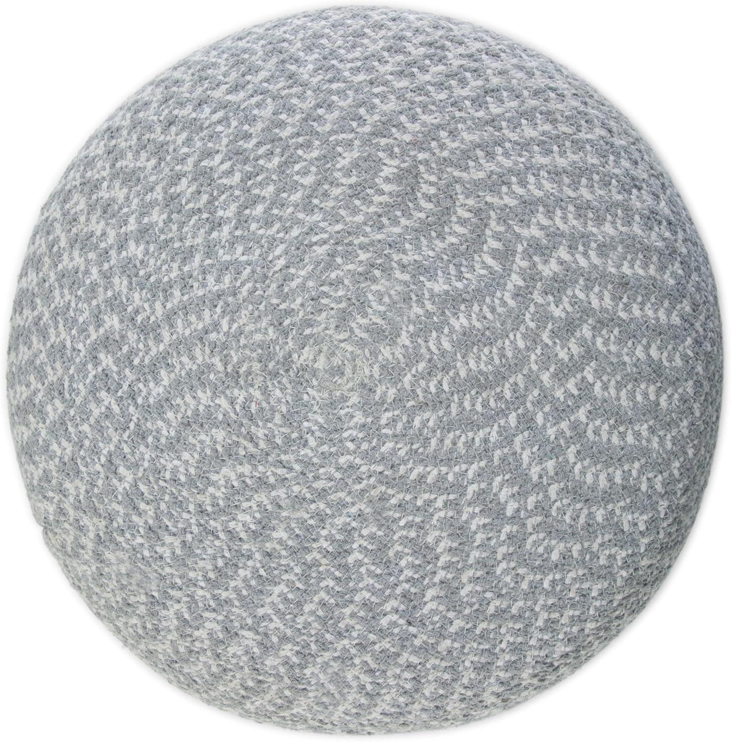 SIMPLIHOME Bayley Boho Round Braided Pouf in Blue, Natural Cotton for the Living Room, Bedroom and Kids Room