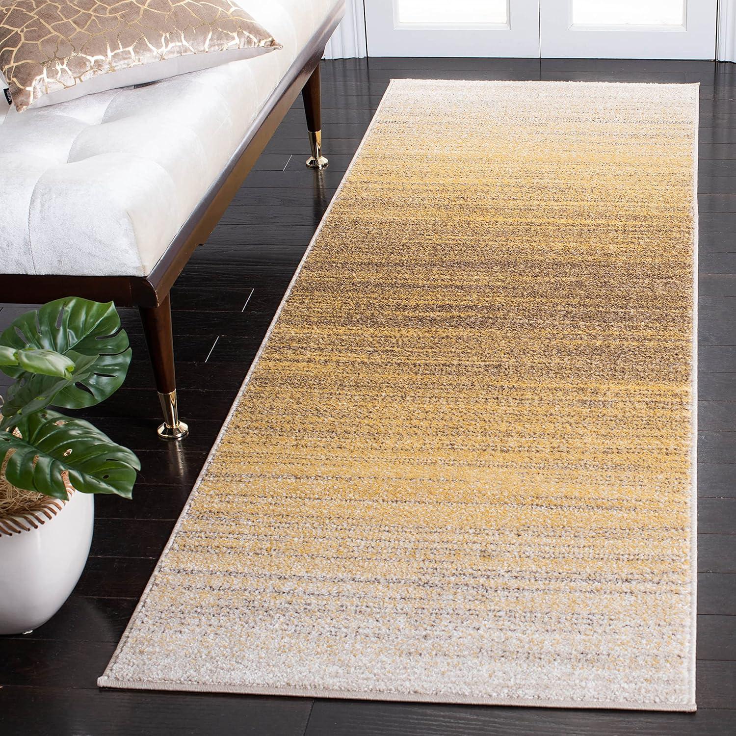 Chic Gold & Ivory Synthetic 2'6" x 12' Reversible Runner Rug