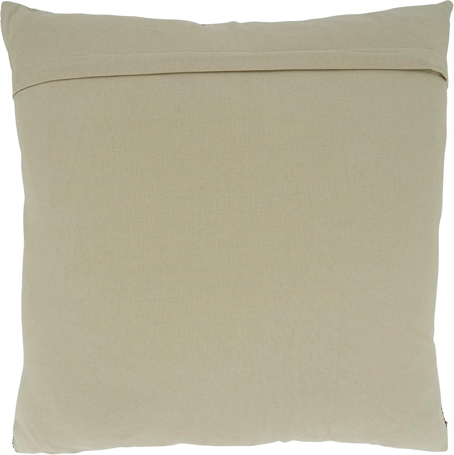 Beige and Brown Banded Cotton Square Throw Pillow with Down Filling