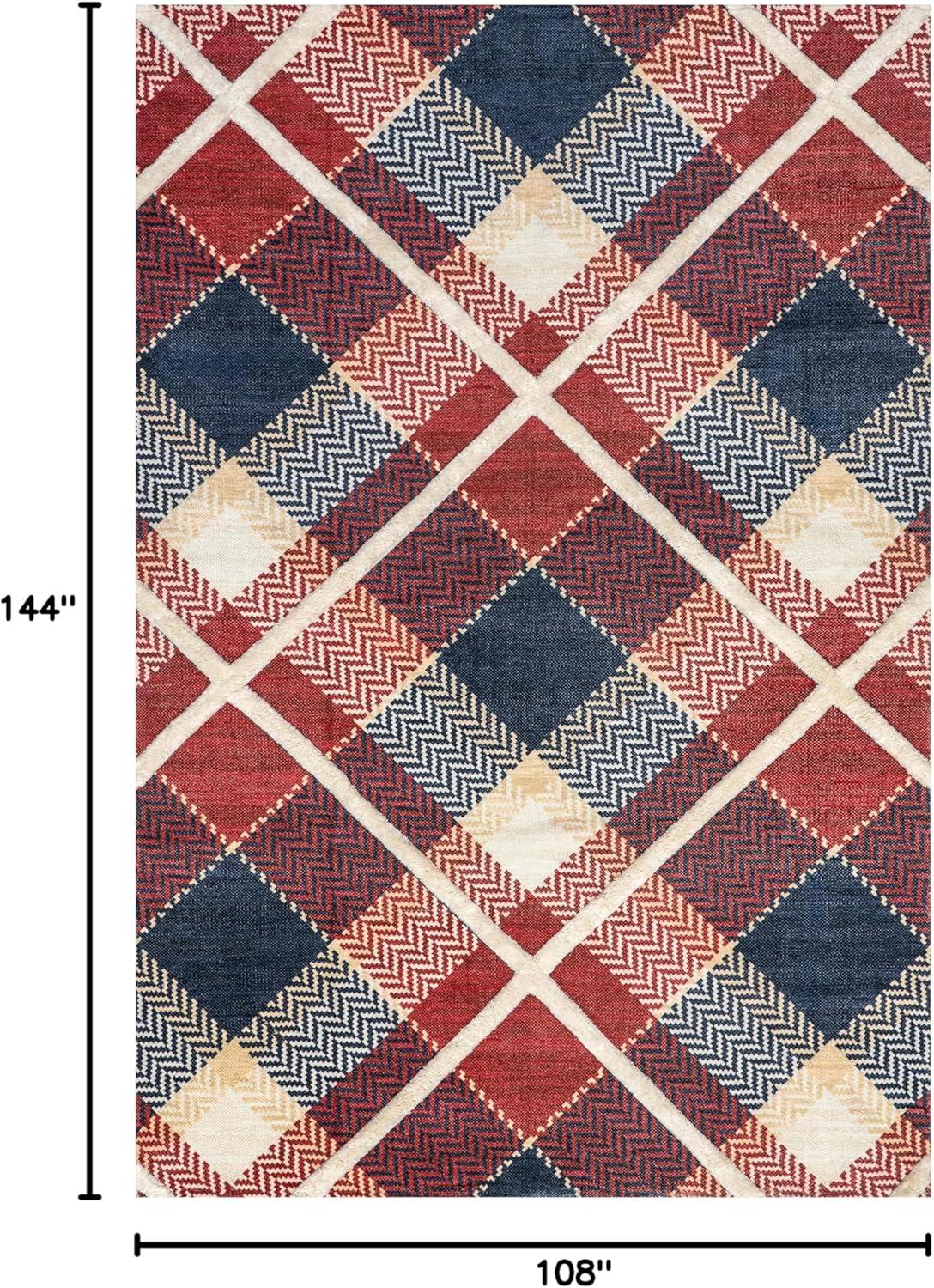 Nuloom Anastasia Plaid 9x12 Wool Indoor Area Rug for Living Room Bedroom Dining Room Kitchen, Red/Dark Blue