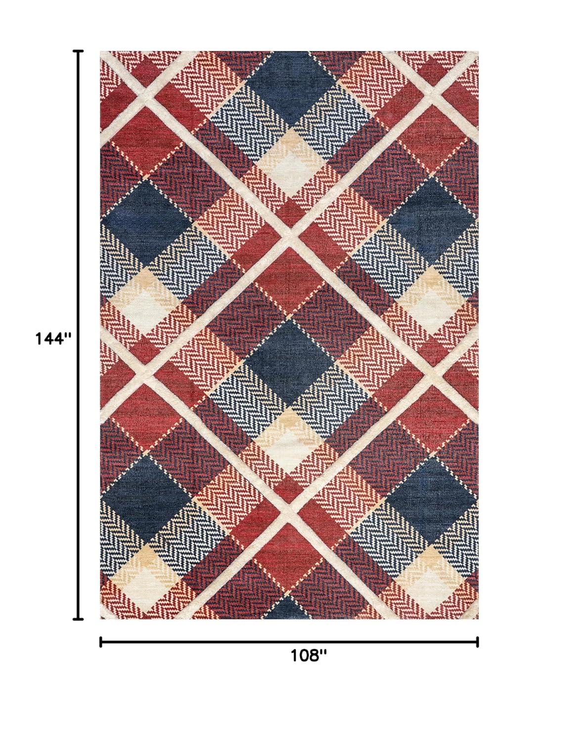 Nuloom Anastasia Plaid 9x12 Wool Indoor Area Rug for Living Room Bedroom Dining Room Kitchen, Red/Dark Blue