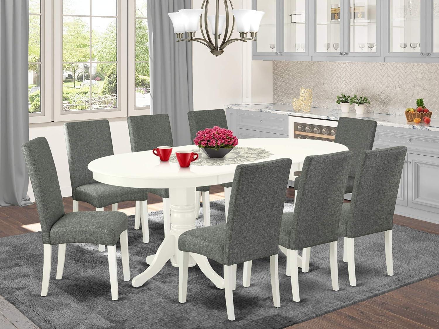 East West Furniture Vancouver 9-piece Wood Dining Set in Linen White/Gray