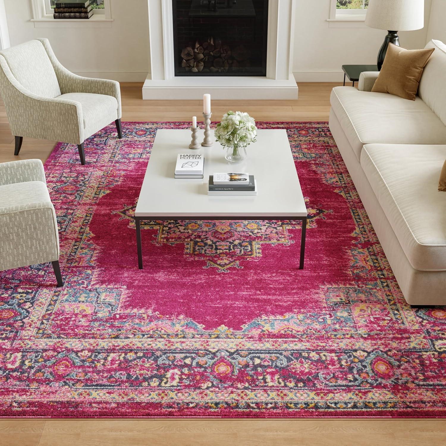 Nourison Passion Medallion Bohemian Indoor Rug Fuchsia 8' x 10'