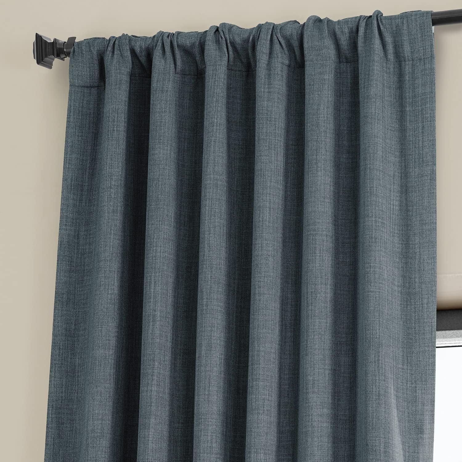 HPD Half Price Drapes Reverie Blue Faux Linen Room Darkening Curtains for Bedroom & Living Room Curtains (1 Panel), Door & Window Curtains 84 inches long, Rod Pocket Curtains & drapes, 50W X 84L