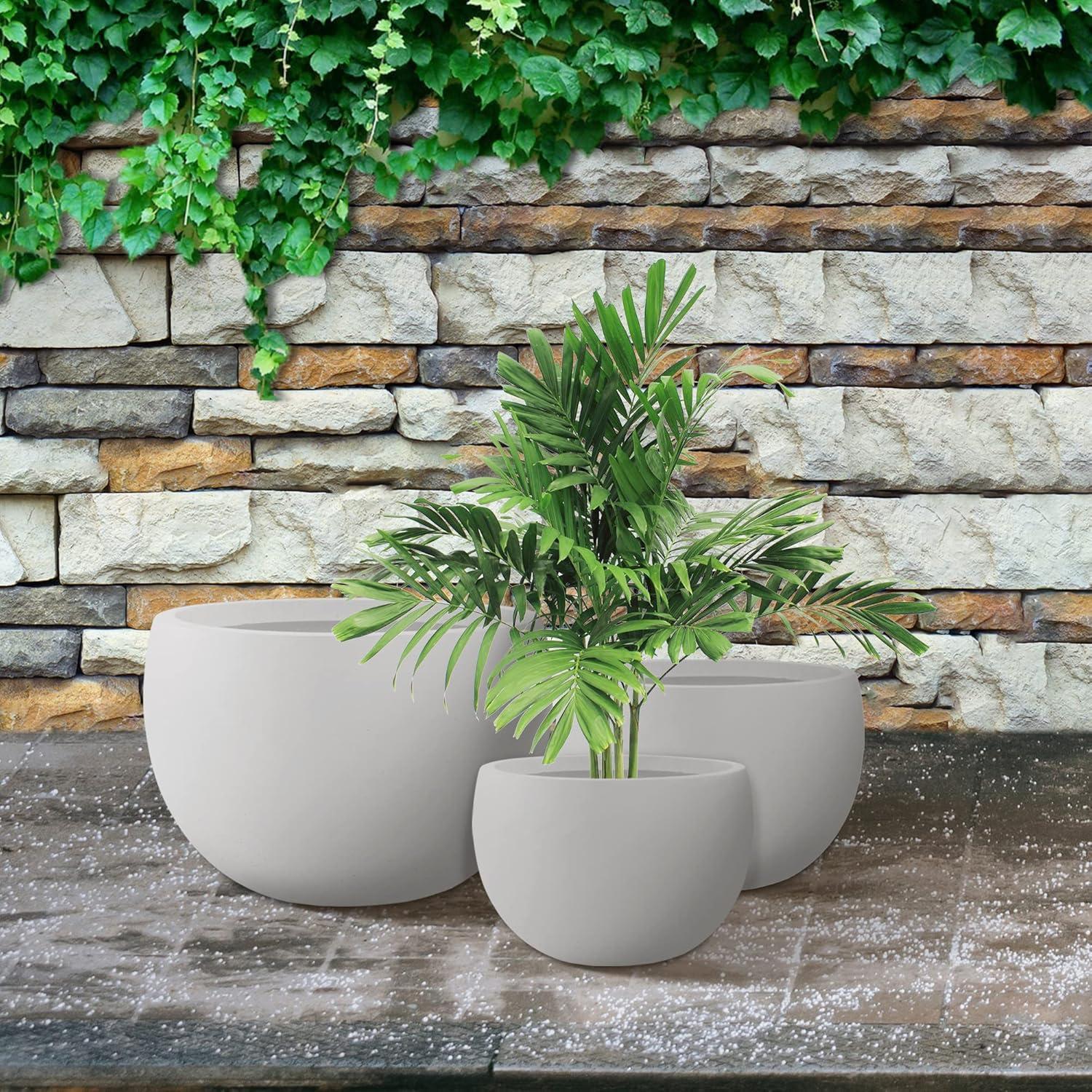 Pure White Round Concrete Planter Set with Drainage Holes