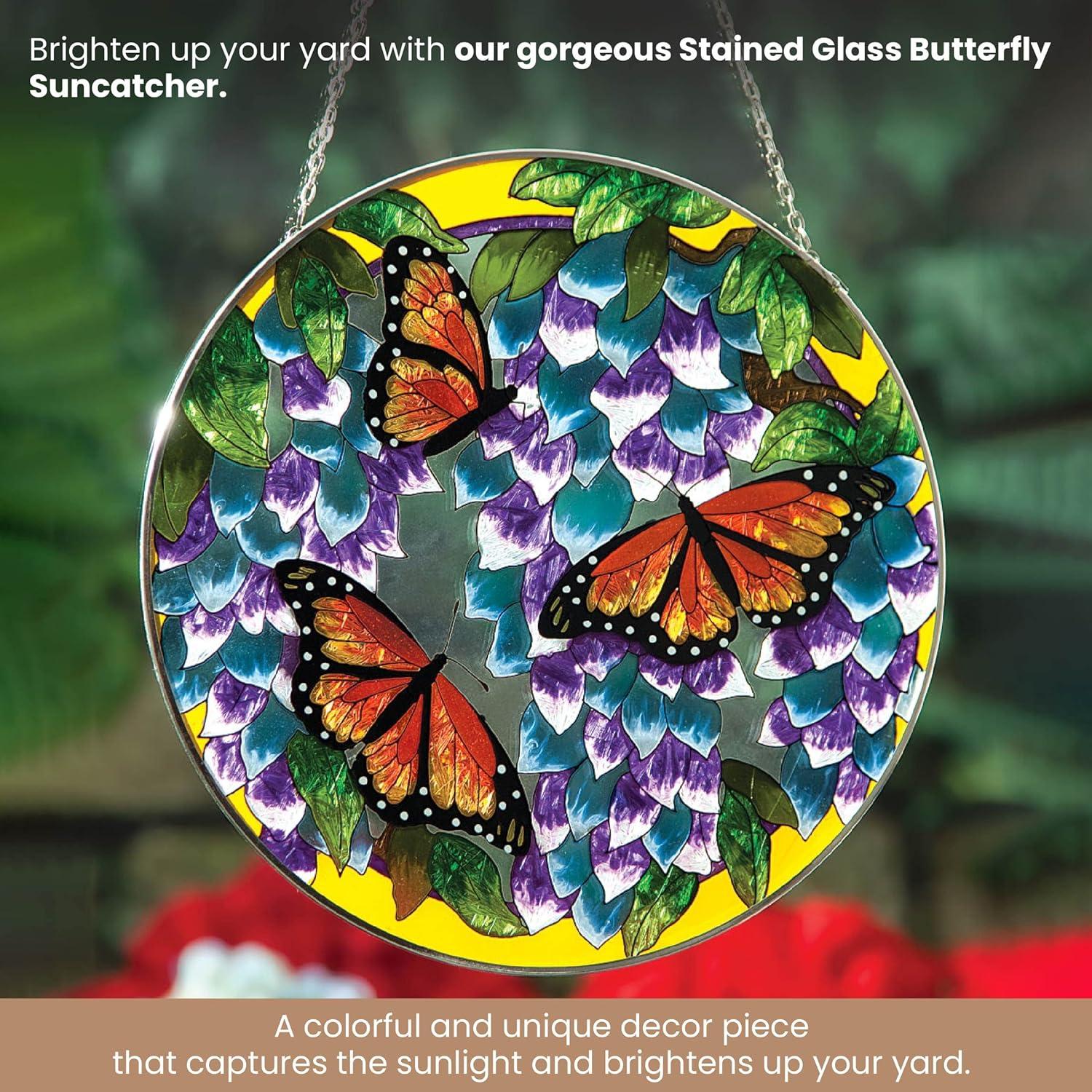 Bits and Pieces Home and Garden Décor Artistic Butterfly Suncatcher Hand Painted Monarch Butterfly
