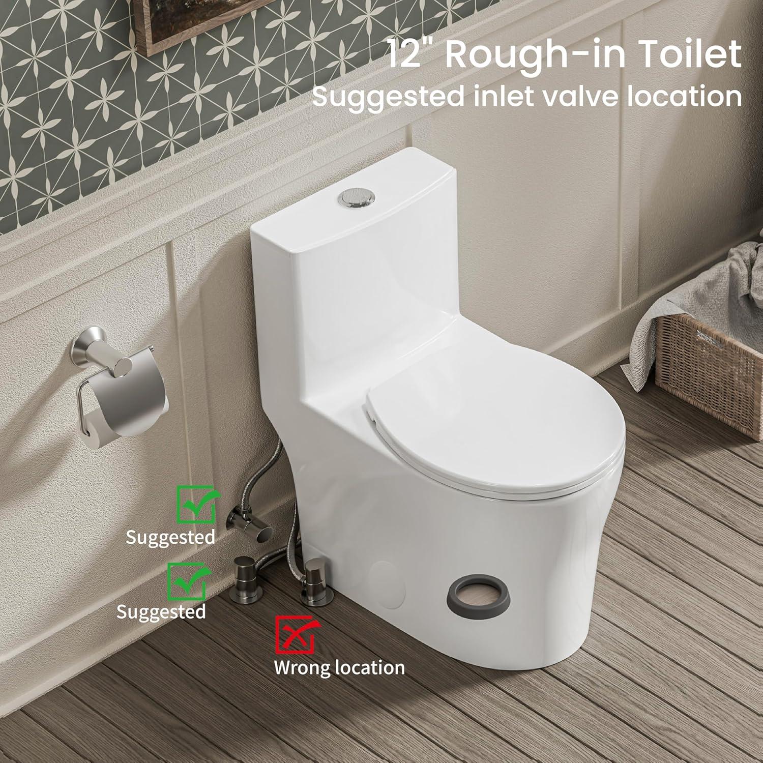 Dual-Flush Round One-Piece Toilet with Glazed Surface Comfort Seat Height Modern Toilet (Seat Included)