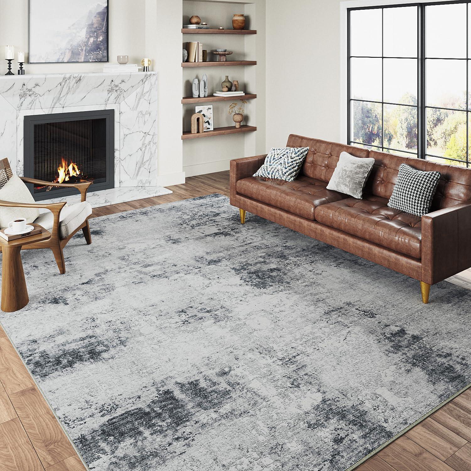 HOMERRY Foldable Area Rug 5' x 7' Washable Modern Abstract Gradient Rug Anti-Slip Backing Rugs for Living Room, Gray