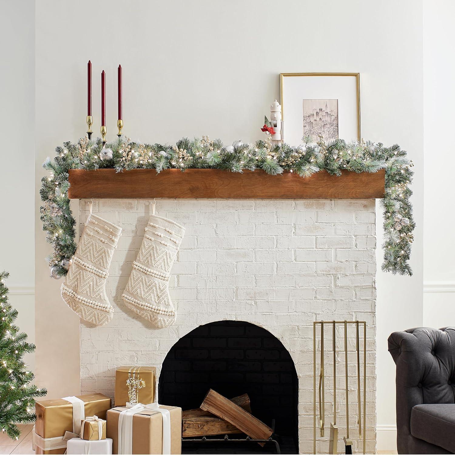 National Tree Company 9 ft. Glittery Pomegranate Pine Garland with Clear Lights