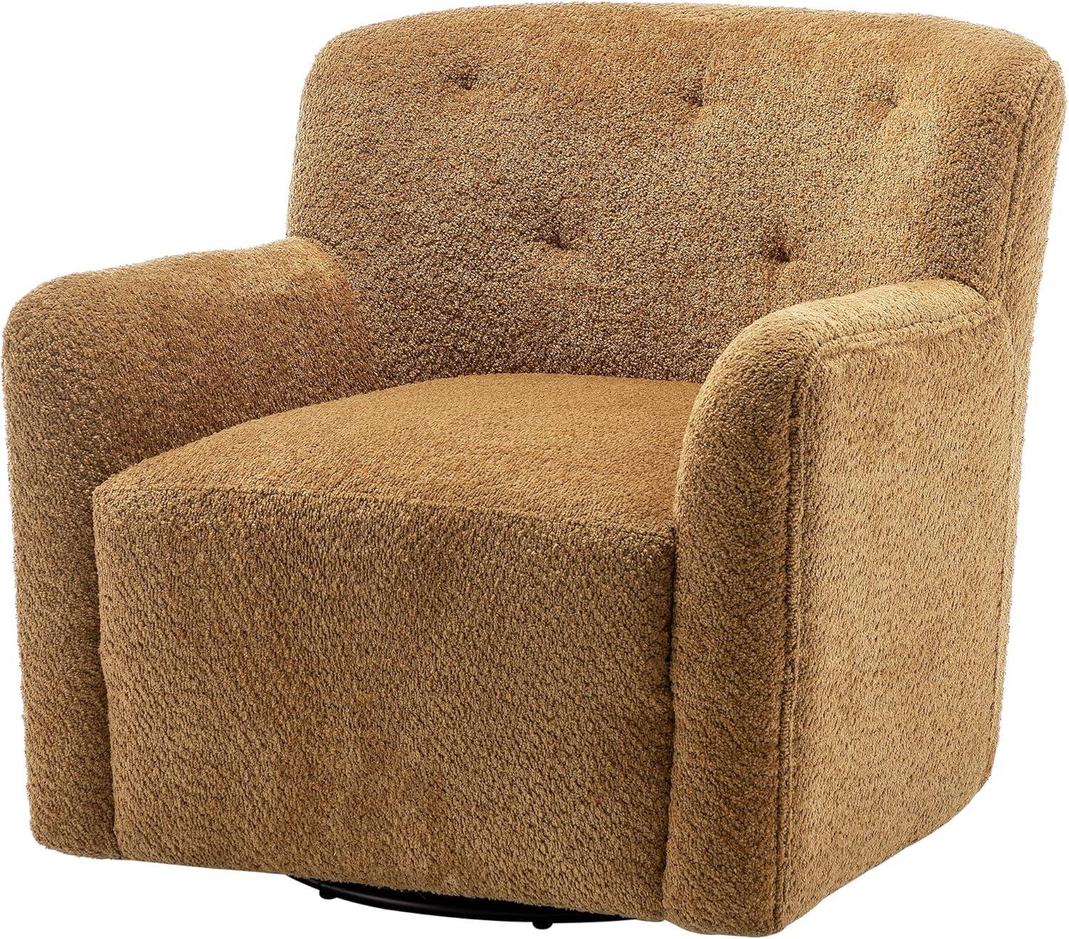 32" Wide Upholstered Swivel Armchair Camel - Kinwell: No Assembly, Pine Frame, Polyester