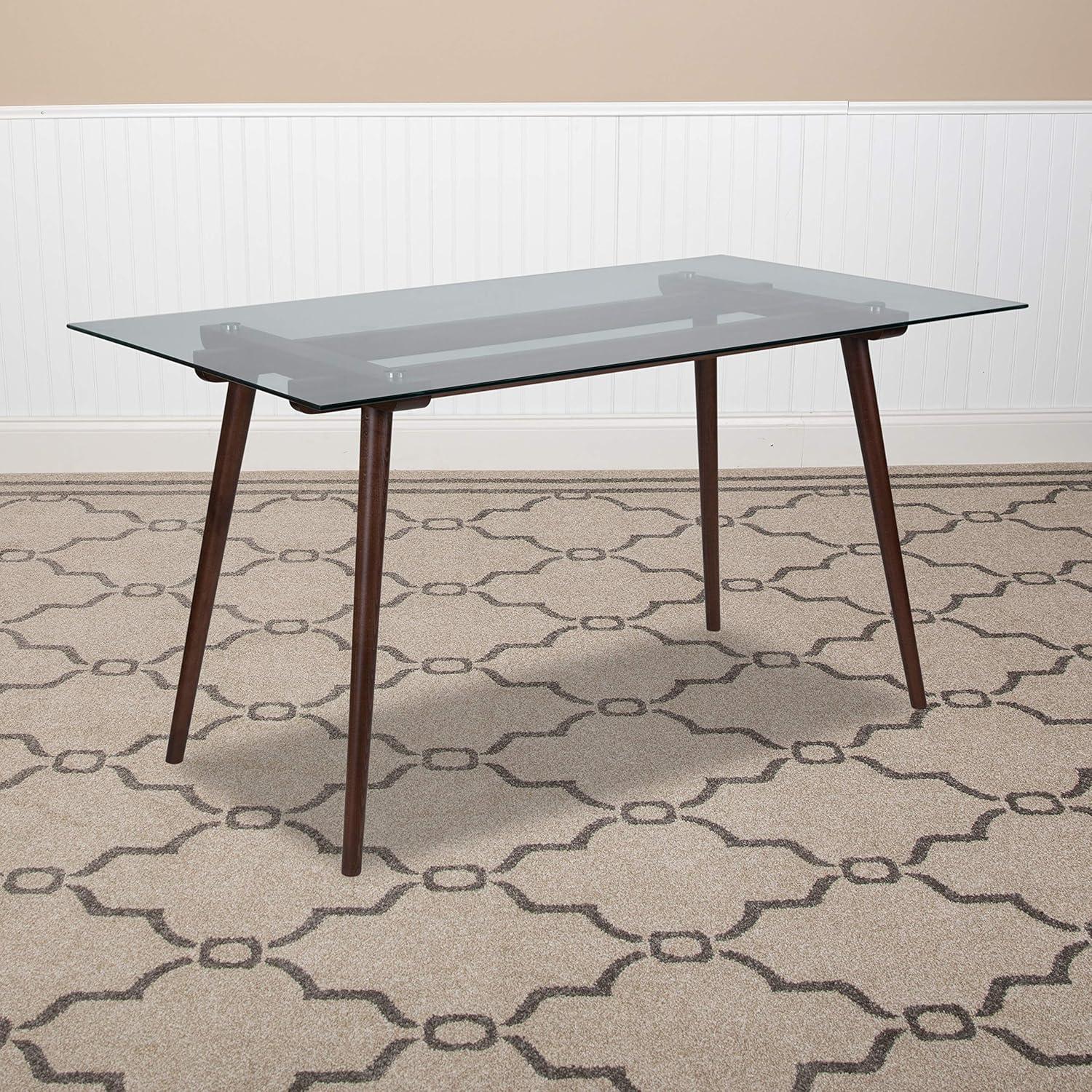 Flash Furniture Meriden 31.5" x 55" Rectangular Solid Walnut Wood Table with Clear Glass Top